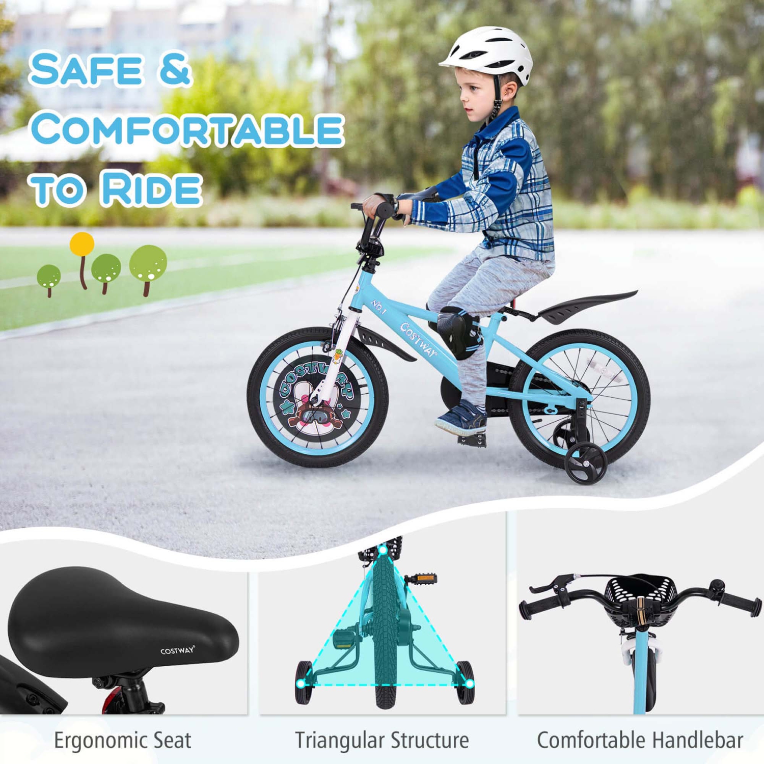 Vélo de 16 po pour enfants de Costway pour 4-7 avec guidon à hauteur réglable et frein à main à selle