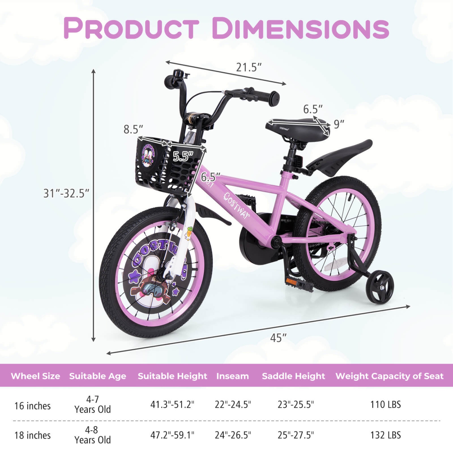 Vélo de 16 po pour enfants de Costway pour 4-7 avec guidon à hauteur réglable et frein à main à selle