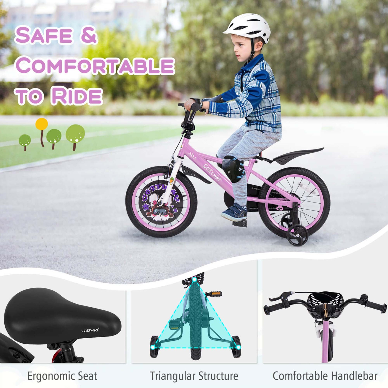 Vélo de 16 po pour enfants de Costway pour 4-7 avec guidon à hauteur réglable et frein à main à selle