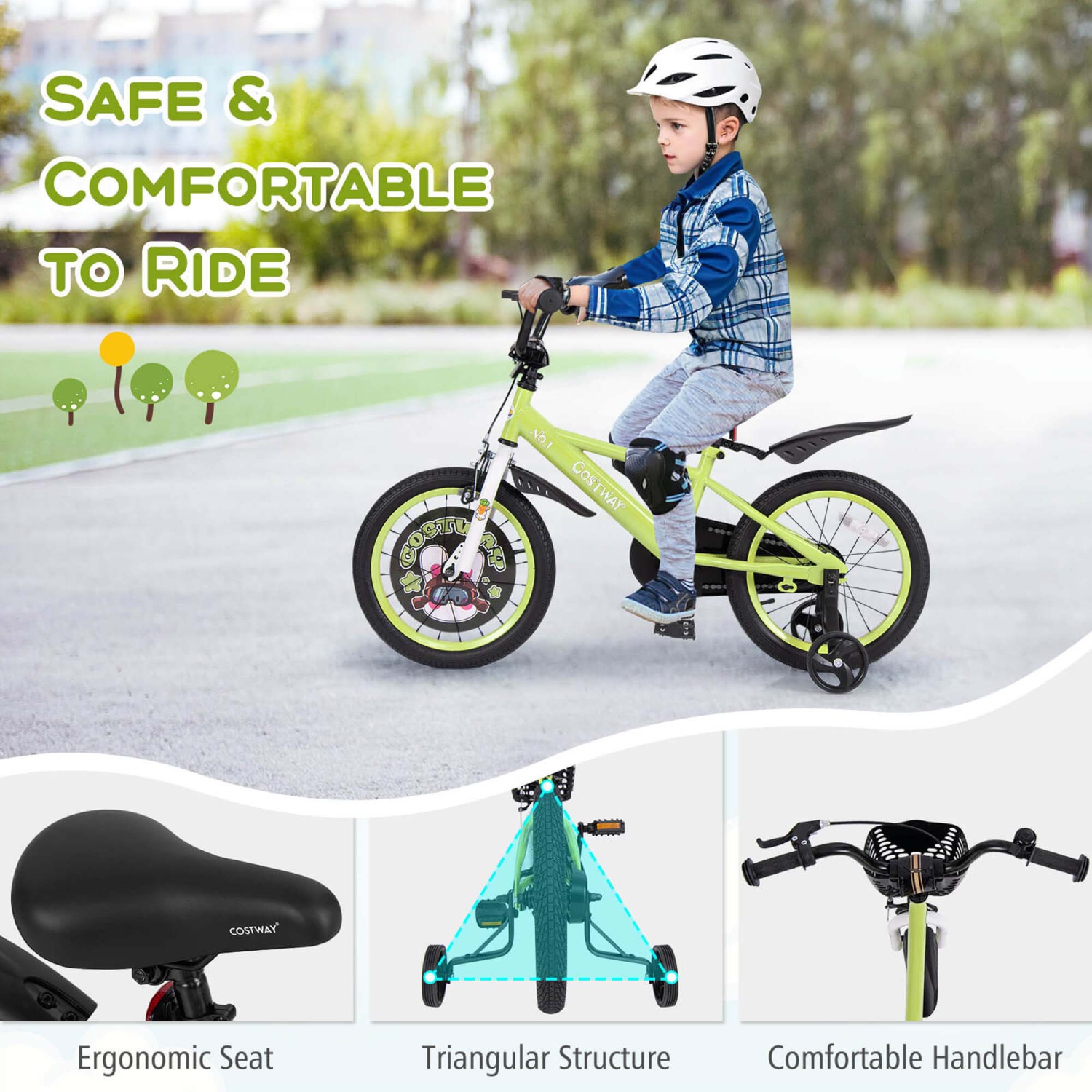Vélo de 16 po pour enfants de Costway pour 4-7 avec guidon à hauteur réglable et frein à main à selle