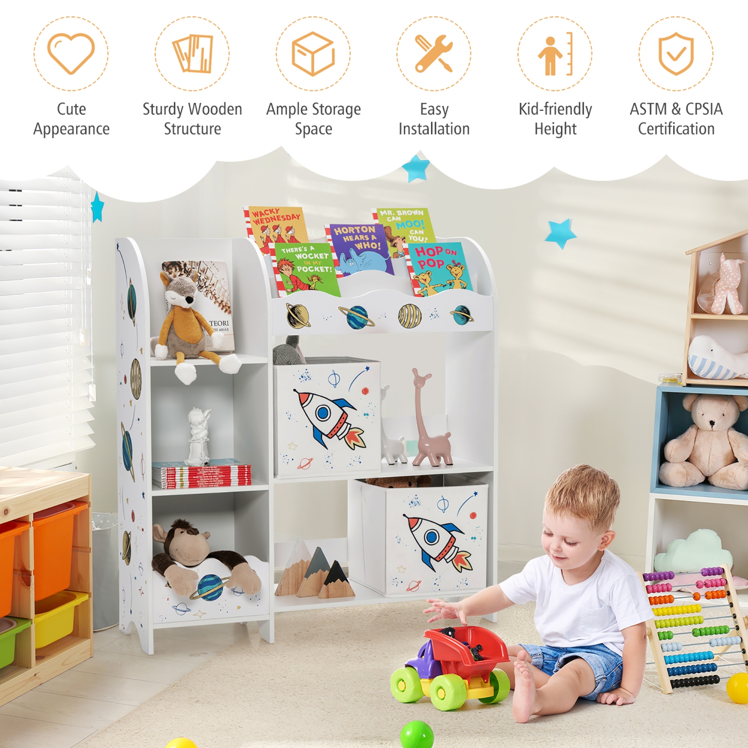 Meuble de rangement en bois pour jouets et livres pour enfants de Costway avec bacs de rangement