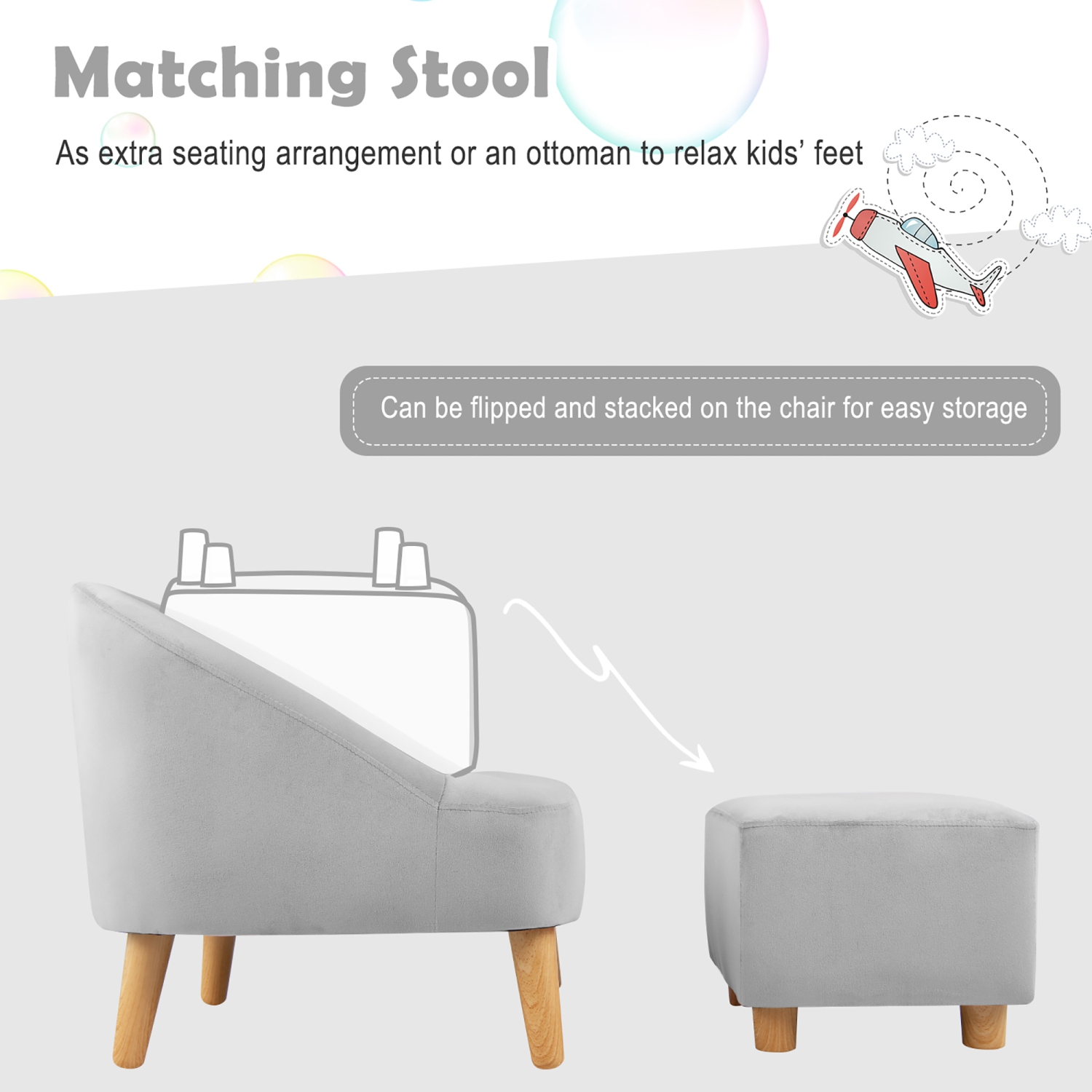 Fauteuil pour enfants avec pouf, canapé simple recouvert de velours de Costway