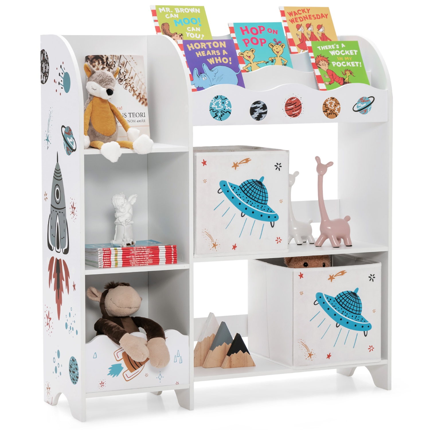 Meuble de rangement en bois pour jouets et livres pour enfants de Costway avec bacs de rangement