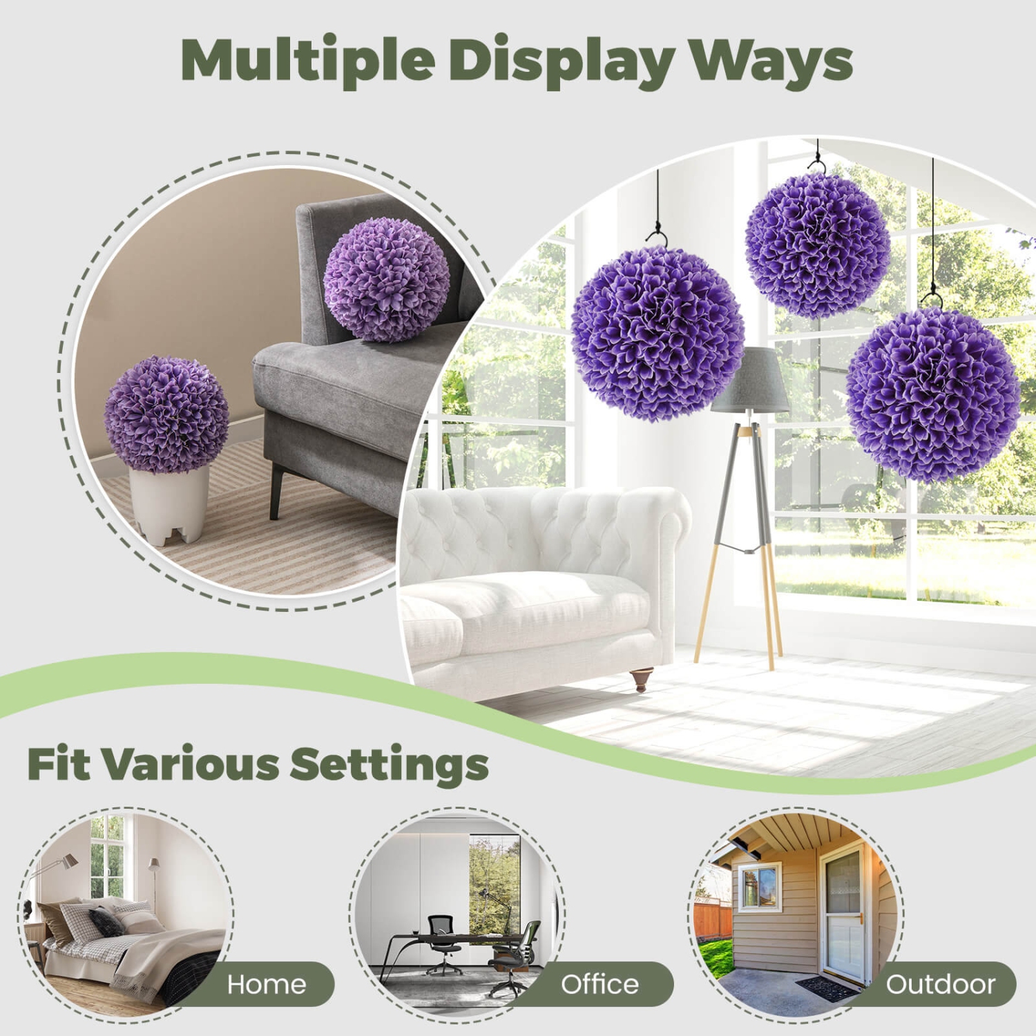 Costway 11" Faux Boxwood Balls with Reliable Sun-Protective PE Material Mimic Leaves