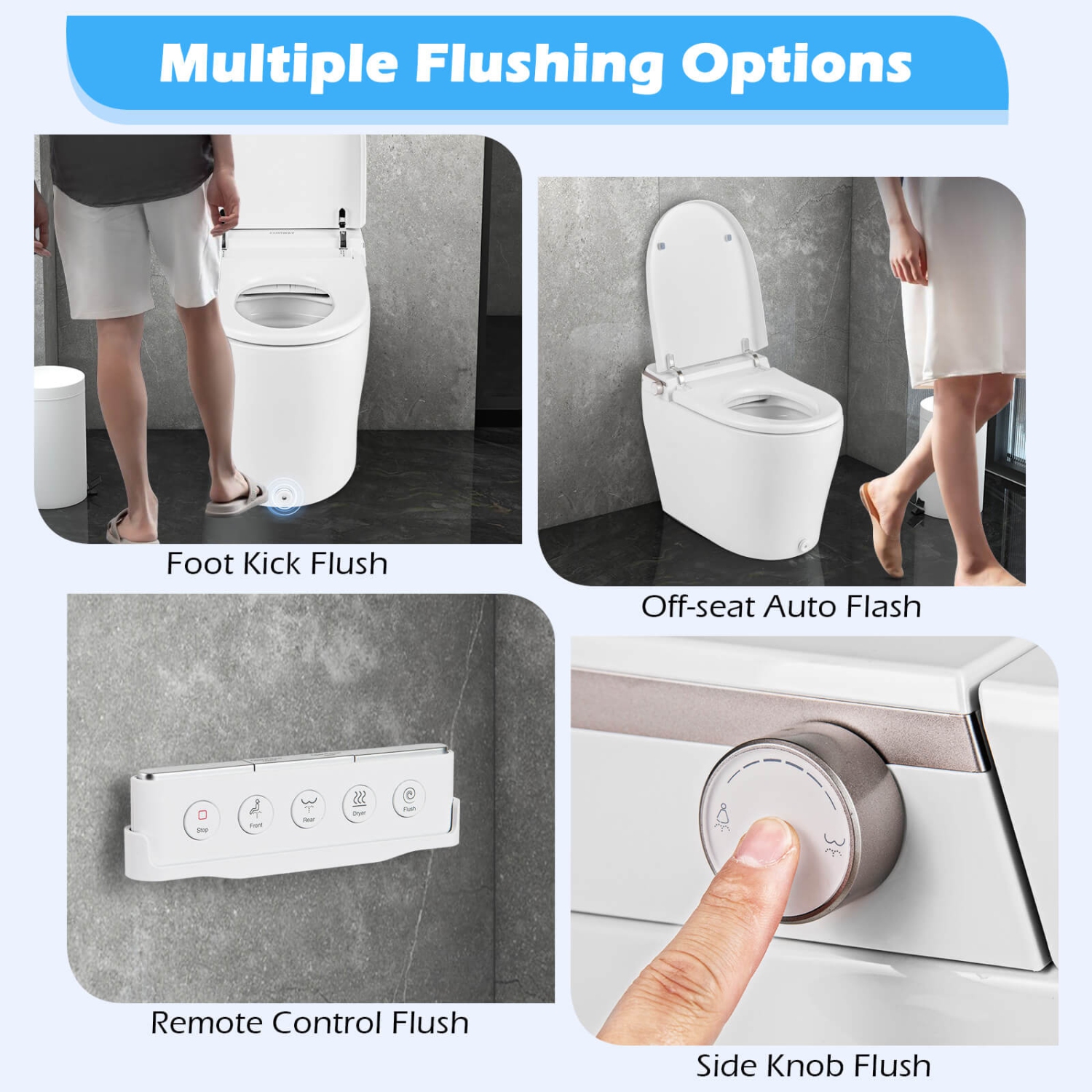 Costway Smart Toilet Elongated Bidet Toilet with Adjustable Heated Seat & Dryer Night Light 1000 Gram MaP Flushing Score