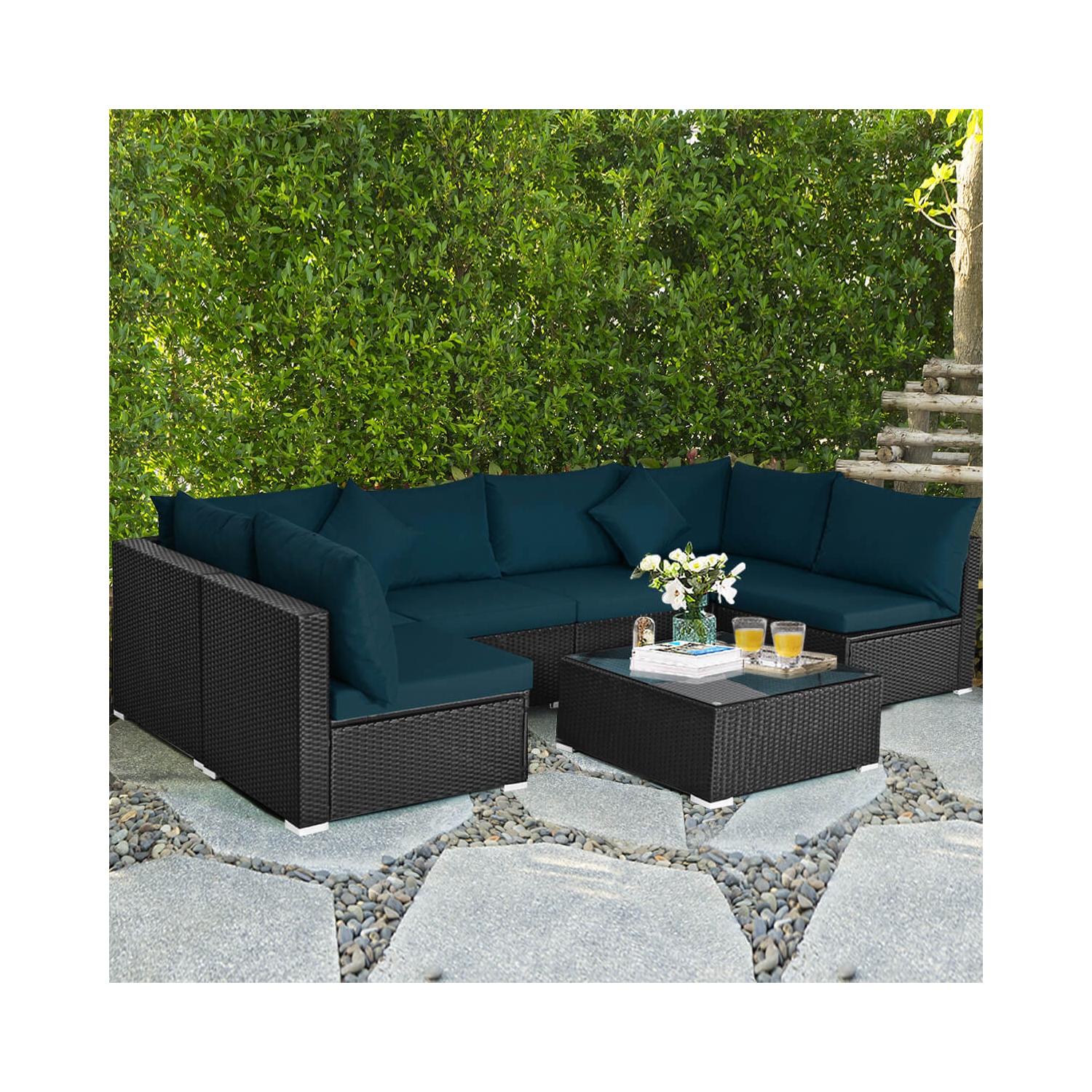 Ensemble de patio en rotin avec 7PCS meubles modulaires de Costway, jardin