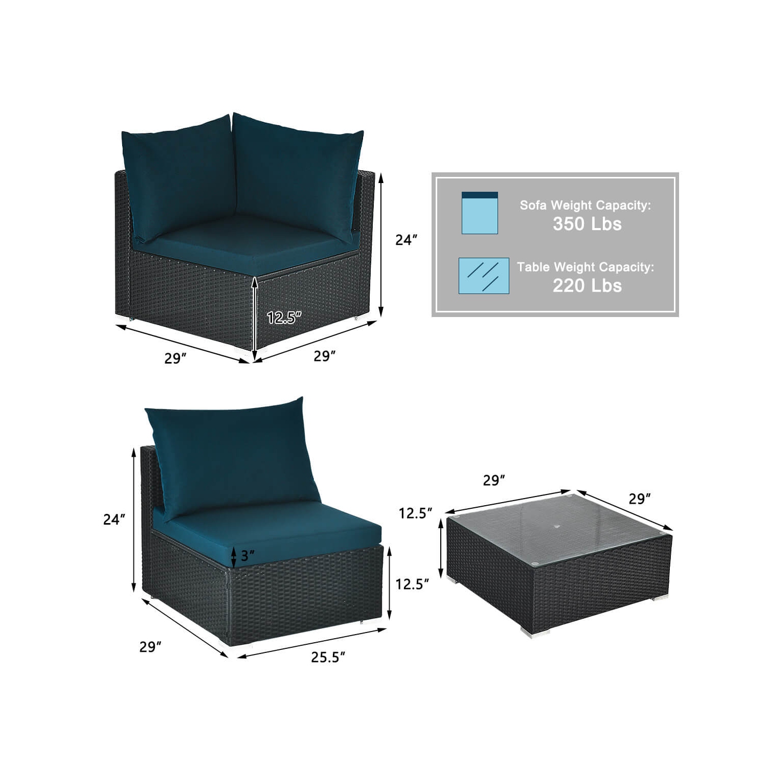 Ensemble de patio en rotin avec 7PCS meubles modulaires de Costway, jardin