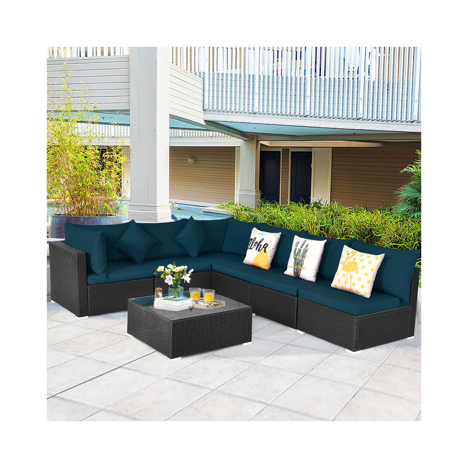 Ensemble de patio en rotin avec 7PCS meubles modulaires de Costway, jardin