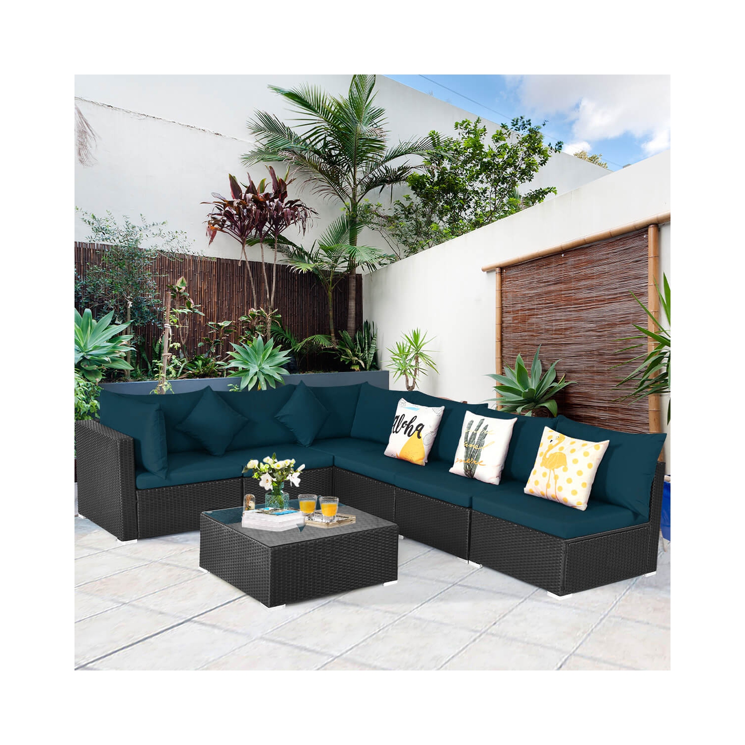 Ensemble de patio en rotin avec 7PCS meubles modulaires de Costway, jardin