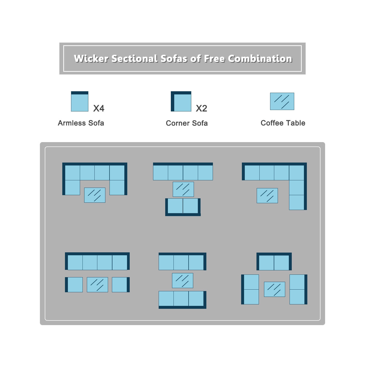 Ensemble de patio en rotin avec 7PCS meubles modulaires de Costway, jardin