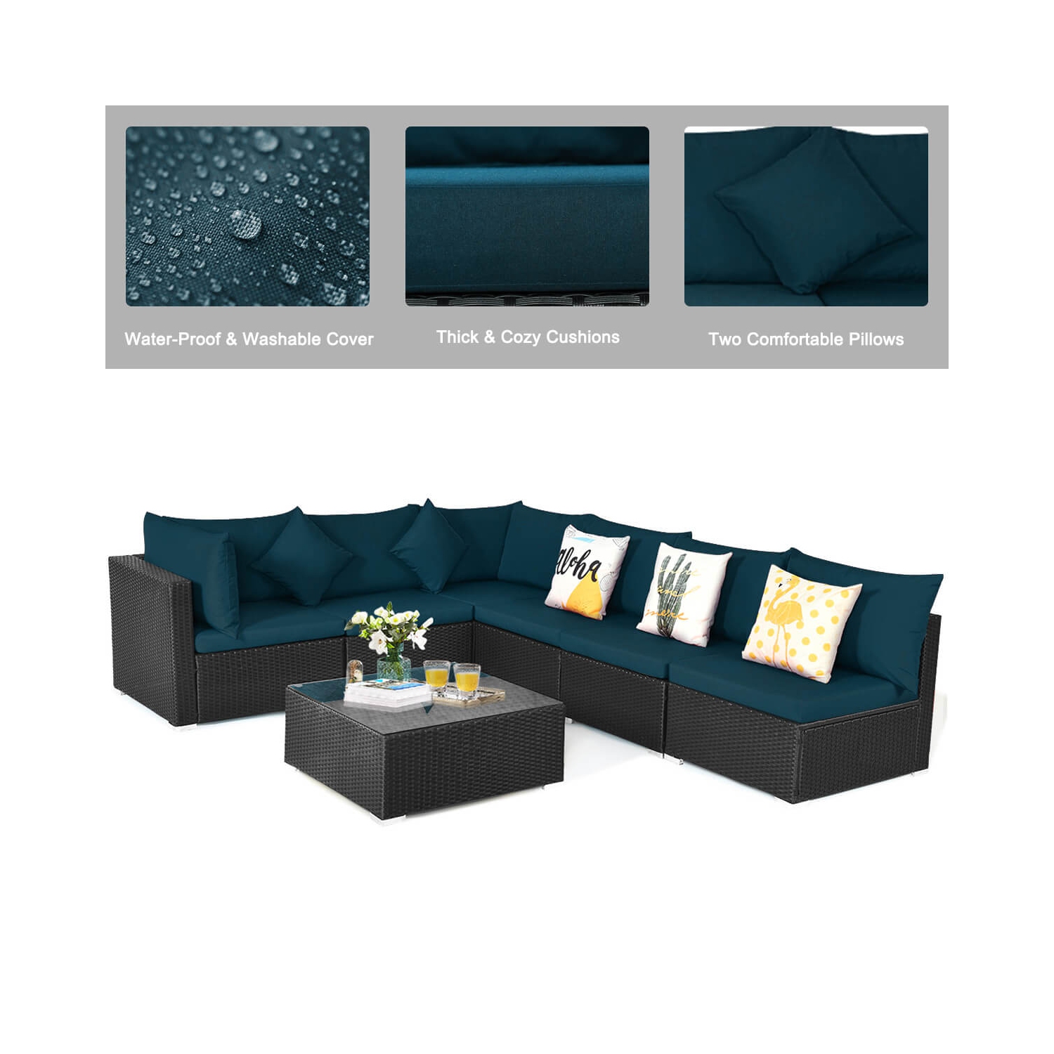 Ensemble de patio en rotin avec 7PCS meubles modulaires de Costway, jardin