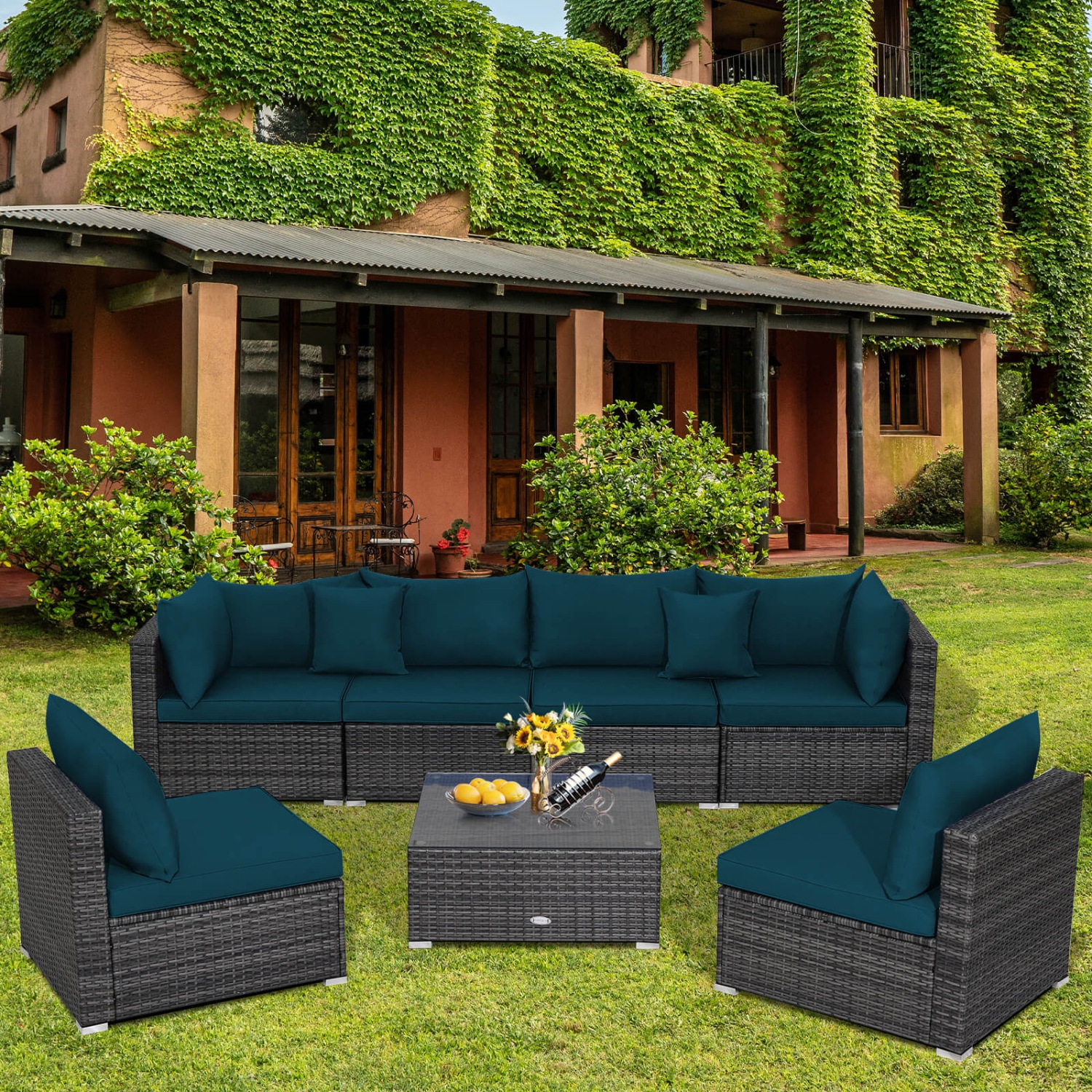 Ensemble patio de meubles en rotin 7PCS de Costway avec divan et jardin coussiné