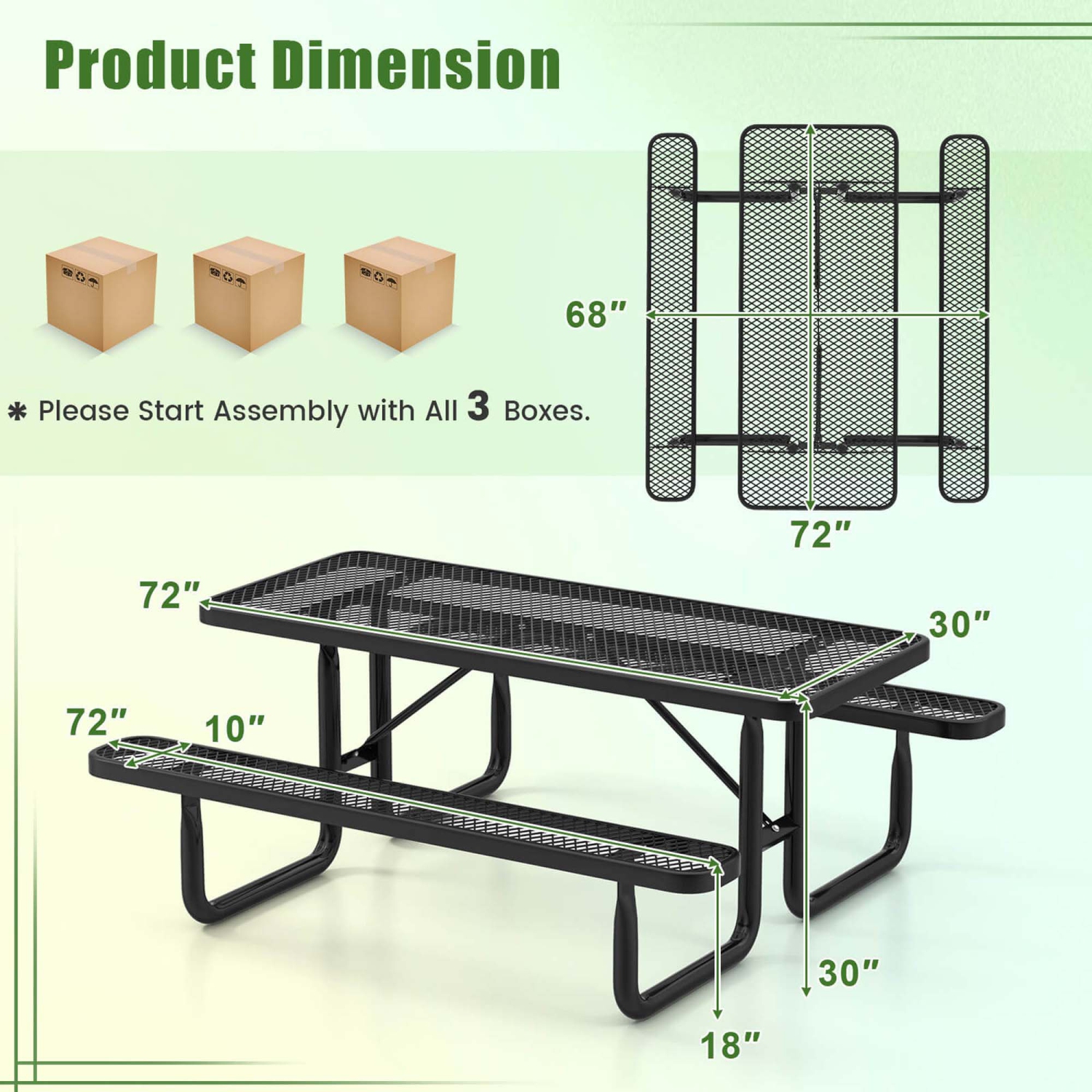 Costway 72" Coated Steel Camping Table with Seats Outdoor Picnic Table & Bench Set for 8
