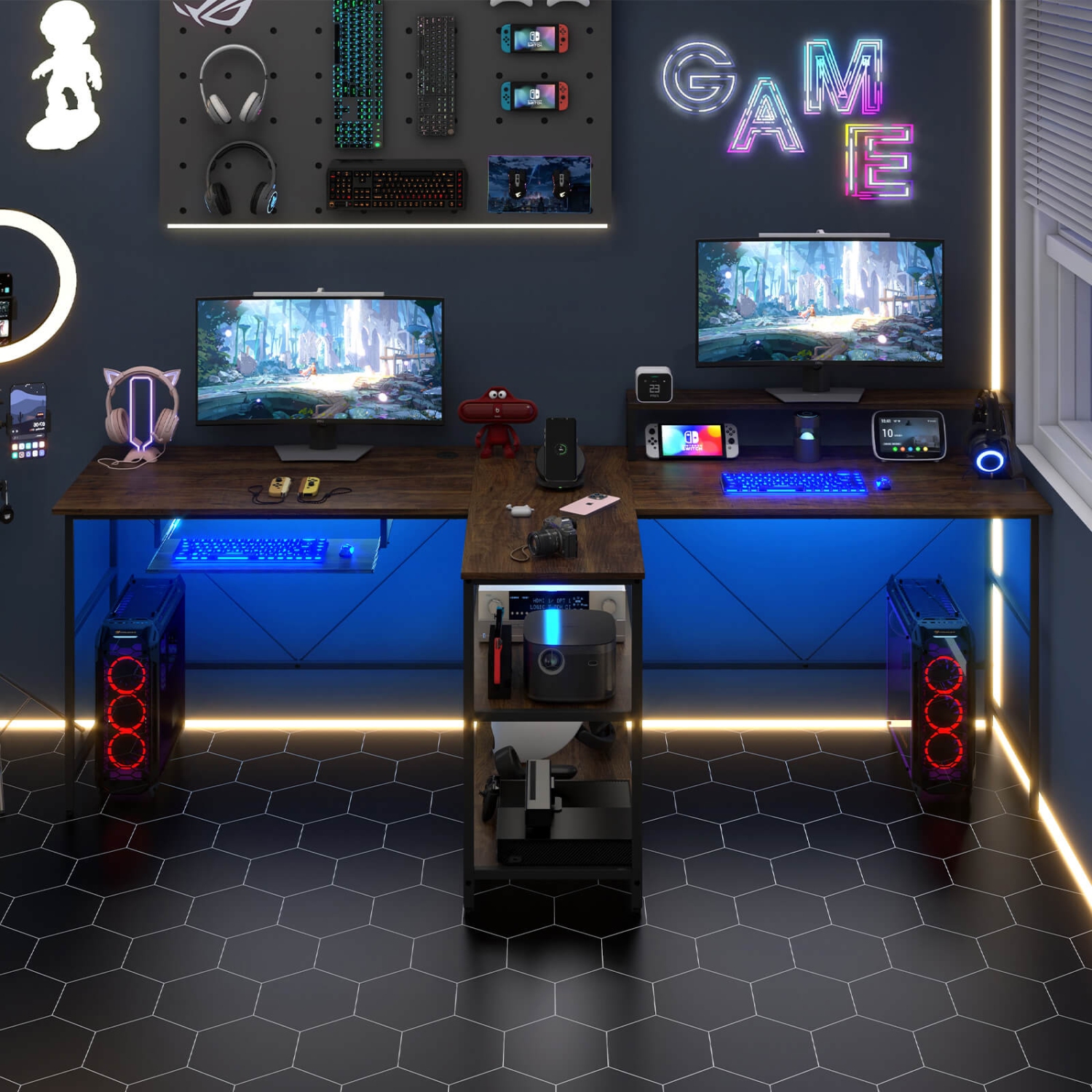 Costway 94.5" Long Office Desk 2-Person Reversible Computer Desk with LED Lights