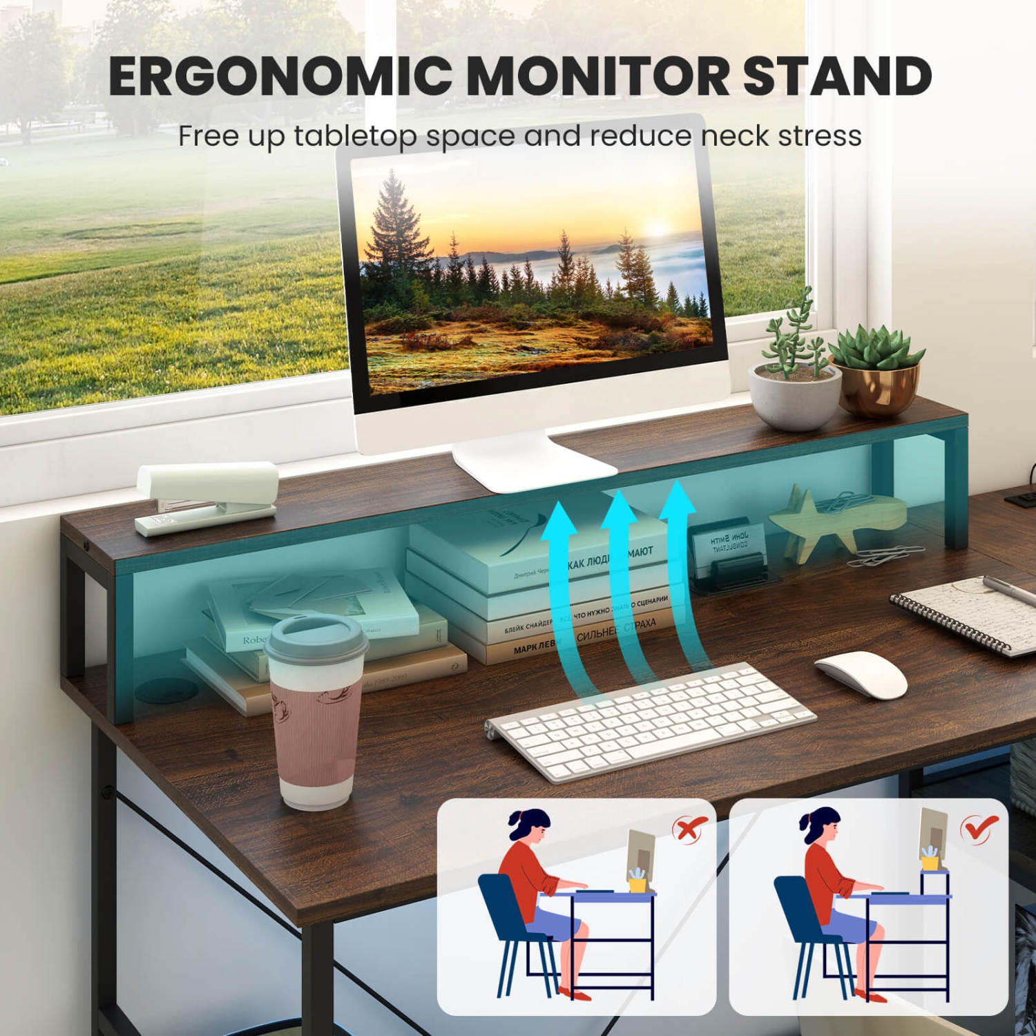 Costway 94.5" Long Office Desk 2-Person Reversible Computer Desk with LED Lights