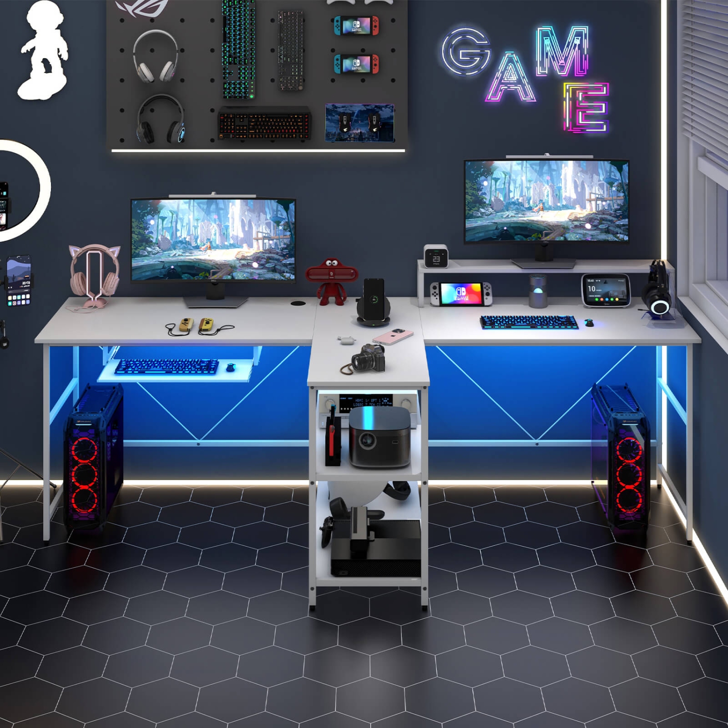 Costway 94.5" Long Office Desk 2-Person Reversible Computer Desk with LED Lights