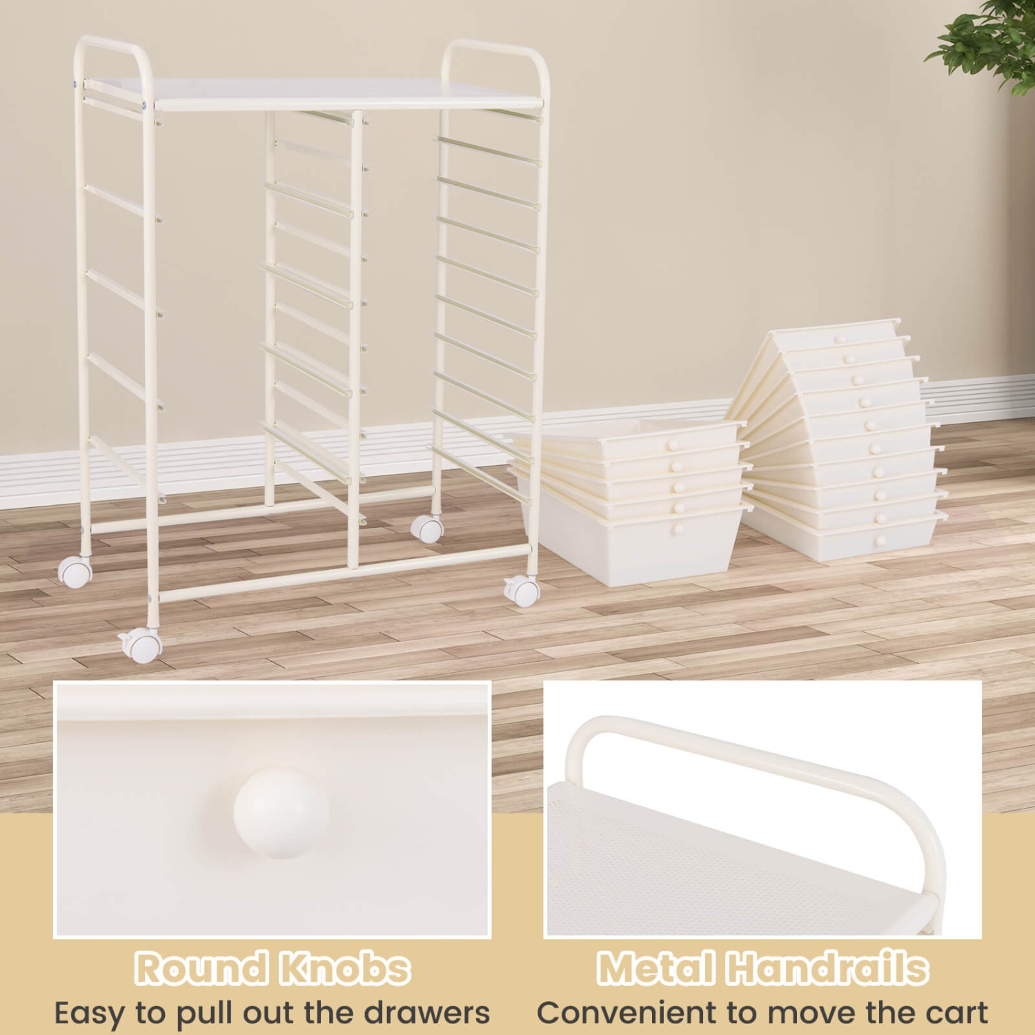 Costway 15 Drawer Rolling Storage Cart Tools Scrapbook Paper Office School Organizer