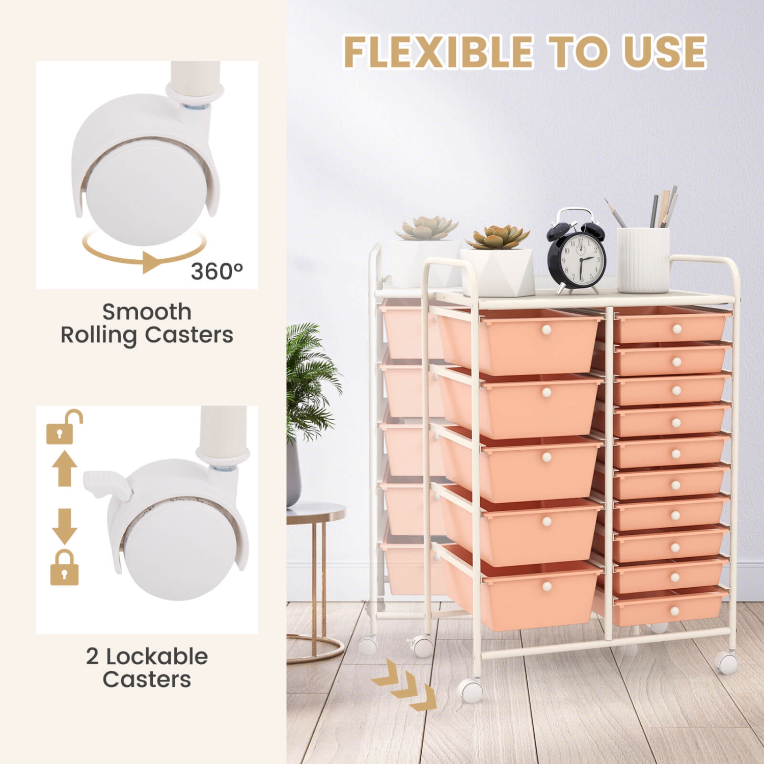 Costway 15 Drawer Rolling Storage Cart Tools Scrapbook Paper Office School Organizer