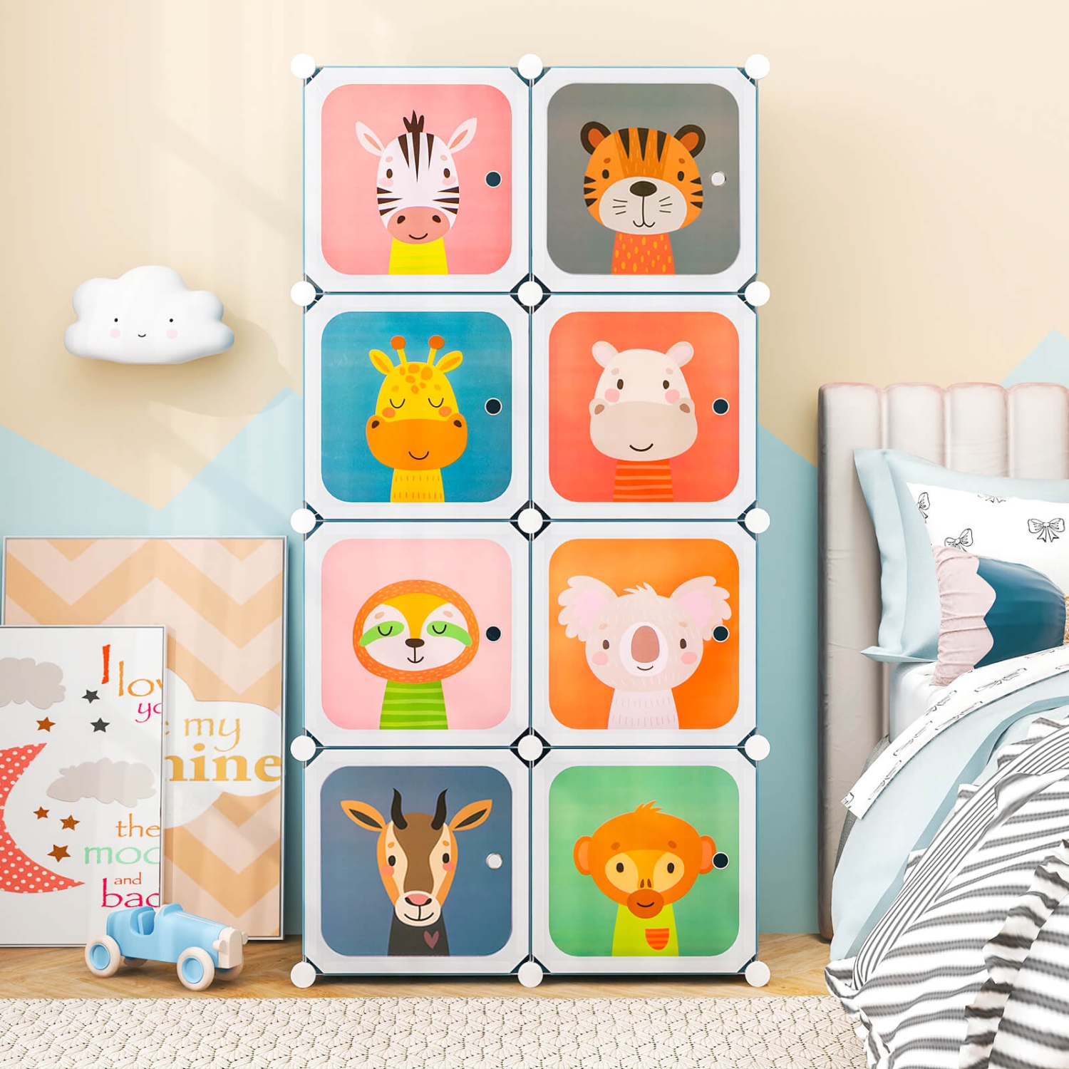 Armoire pour chambre d'enfant à 8 cubes avec armoire pour chambre de bébé de Costway garde-robe suspendu avec portes