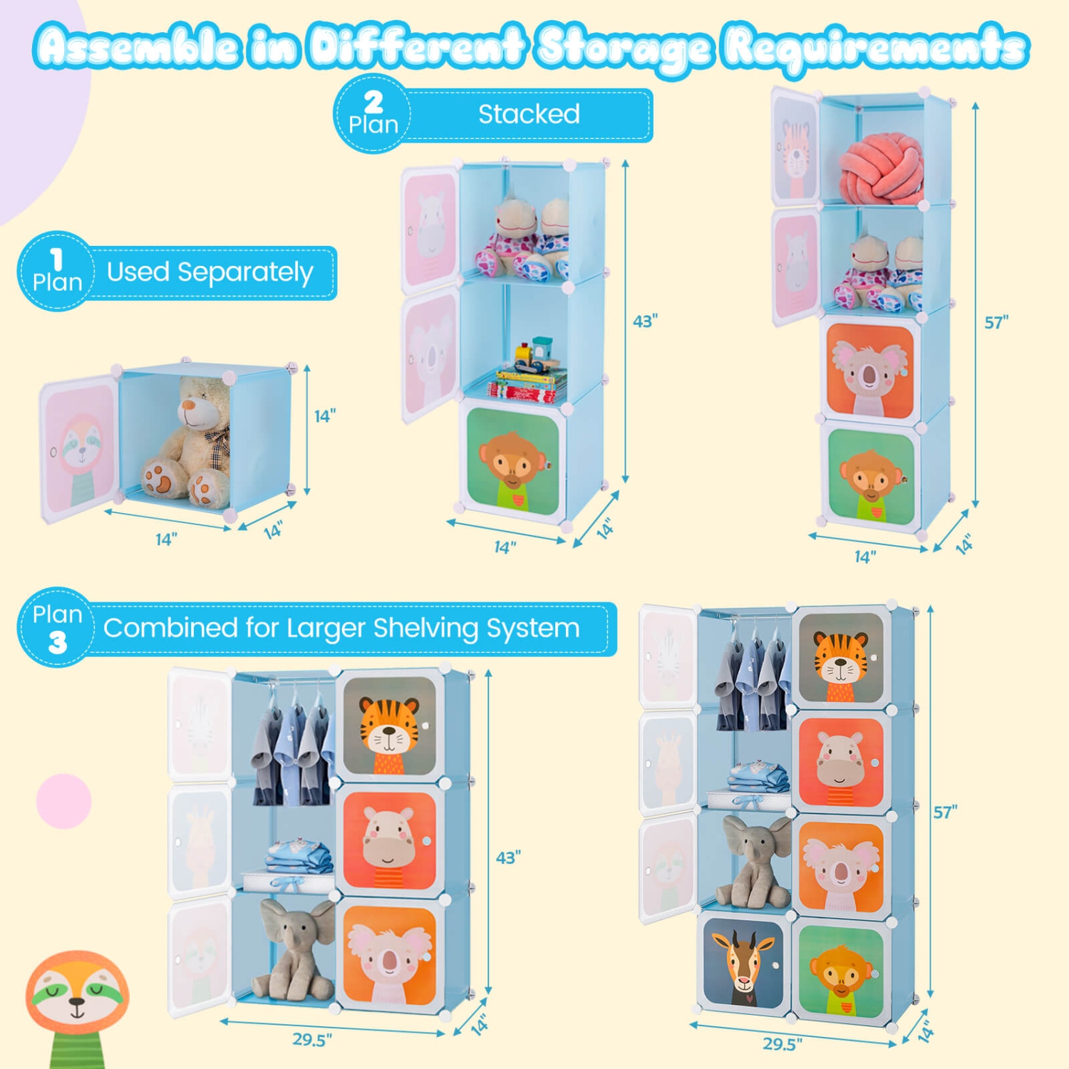 Armoire pour chambre d'enfant à 8 cubes avec armoire pour chambre de bébé de Costway garde-robe suspendu avec portes