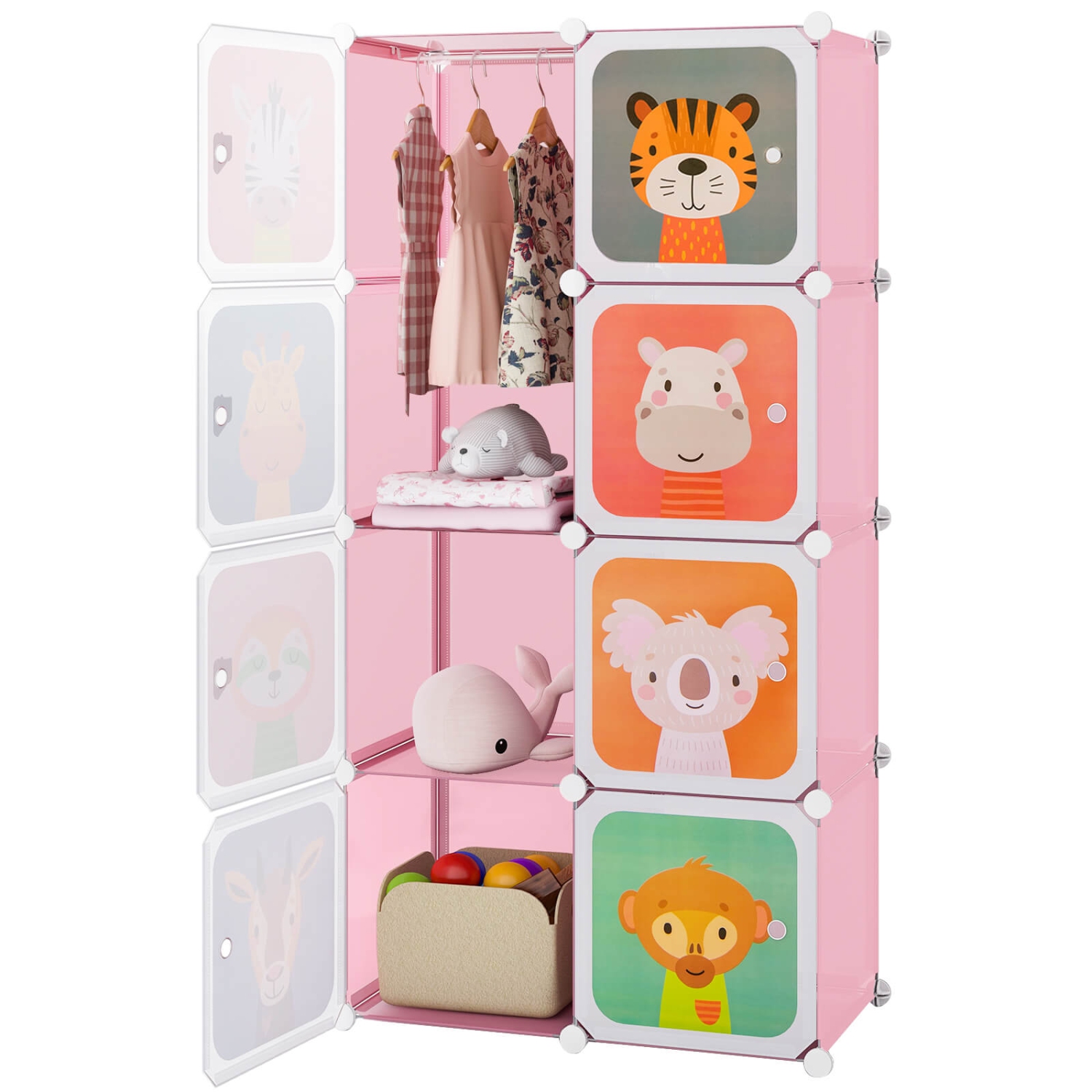 Armoire pour chambre d'enfant à 8 cubes avec armoire pour chambre de bébé de Costway garde-robe suspendu avec portes