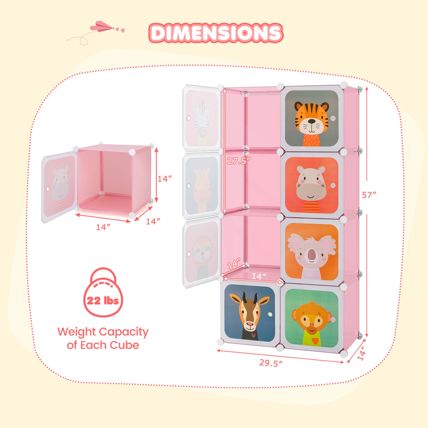 Armoire pour chambre d'enfant à 8 cubes avec armoire pour chambre de bébé de Costway garde-robe suspendu avec portes