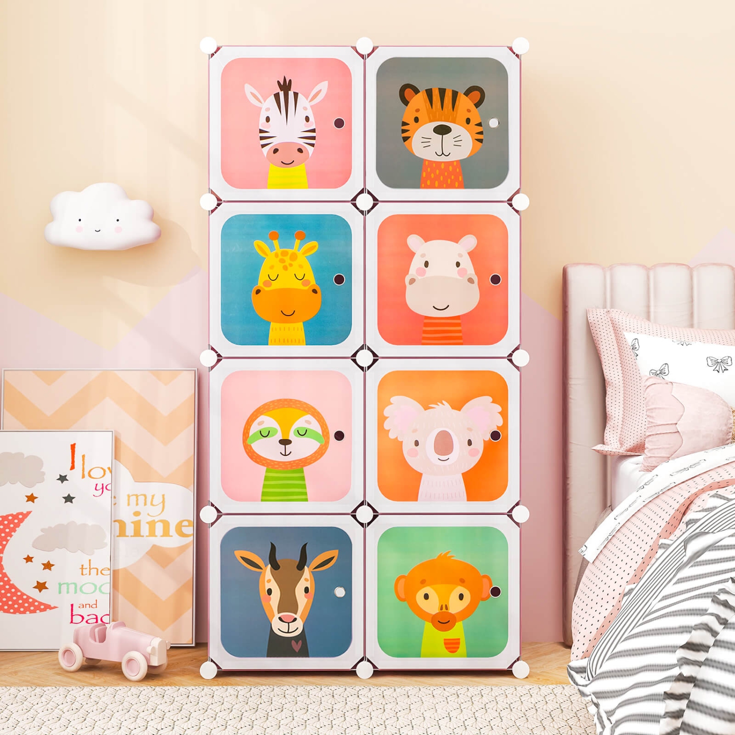 Armoire pour chambre d'enfant à 8 cubes avec armoire pour chambre de bébé de Costway garde-robe suspendu avec portes