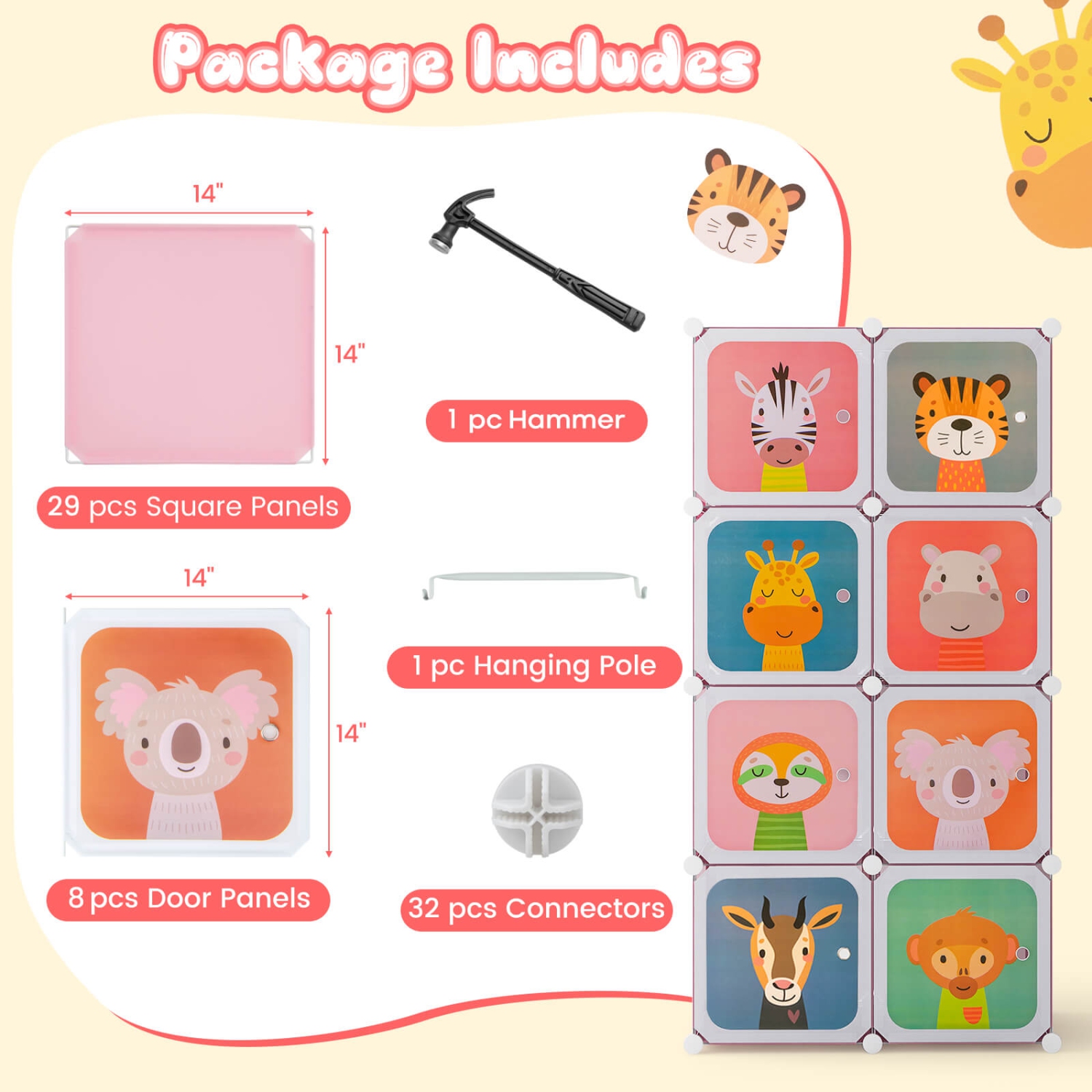 Armoire pour chambre d'enfant à 8 cubes avec armoire pour chambre de bébé de Costway garde-robe suspendu avec portes