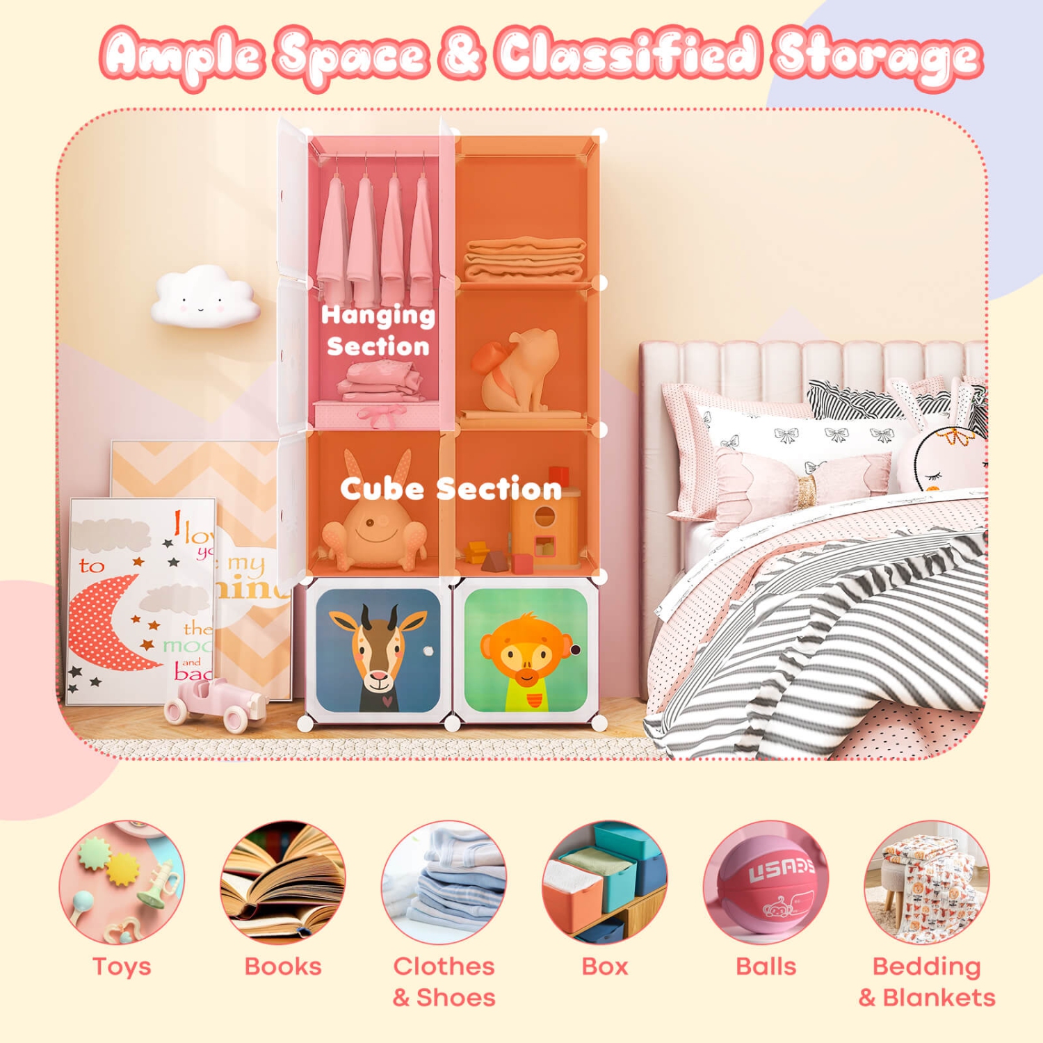 Armoire pour chambre d'enfant à 8 cubes avec armoire pour chambre de bébé de Costway garde-robe suspendu avec portes