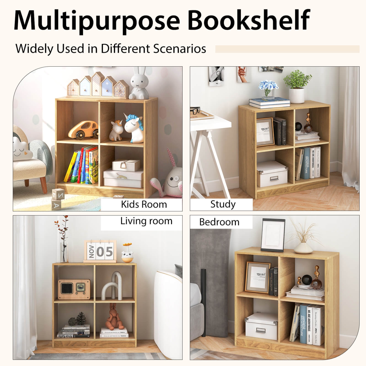Meuble de rangement à 4 cubes avec bibliothèque ouverte en bois de Costway pour jouets