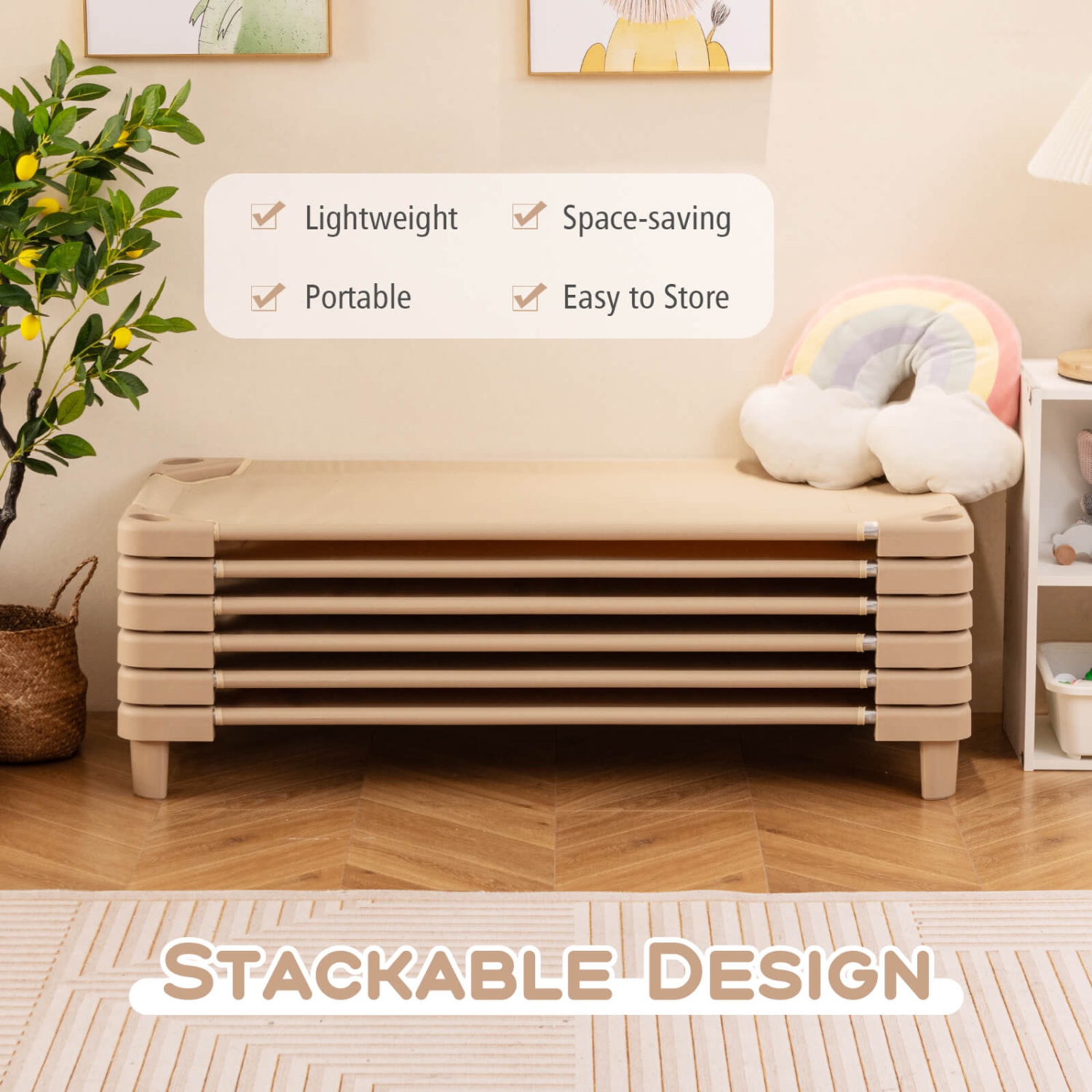 Costway Pack of 6 Kids Stackable Naptime Cot 52" L x 23" W Daycare Rest Mat