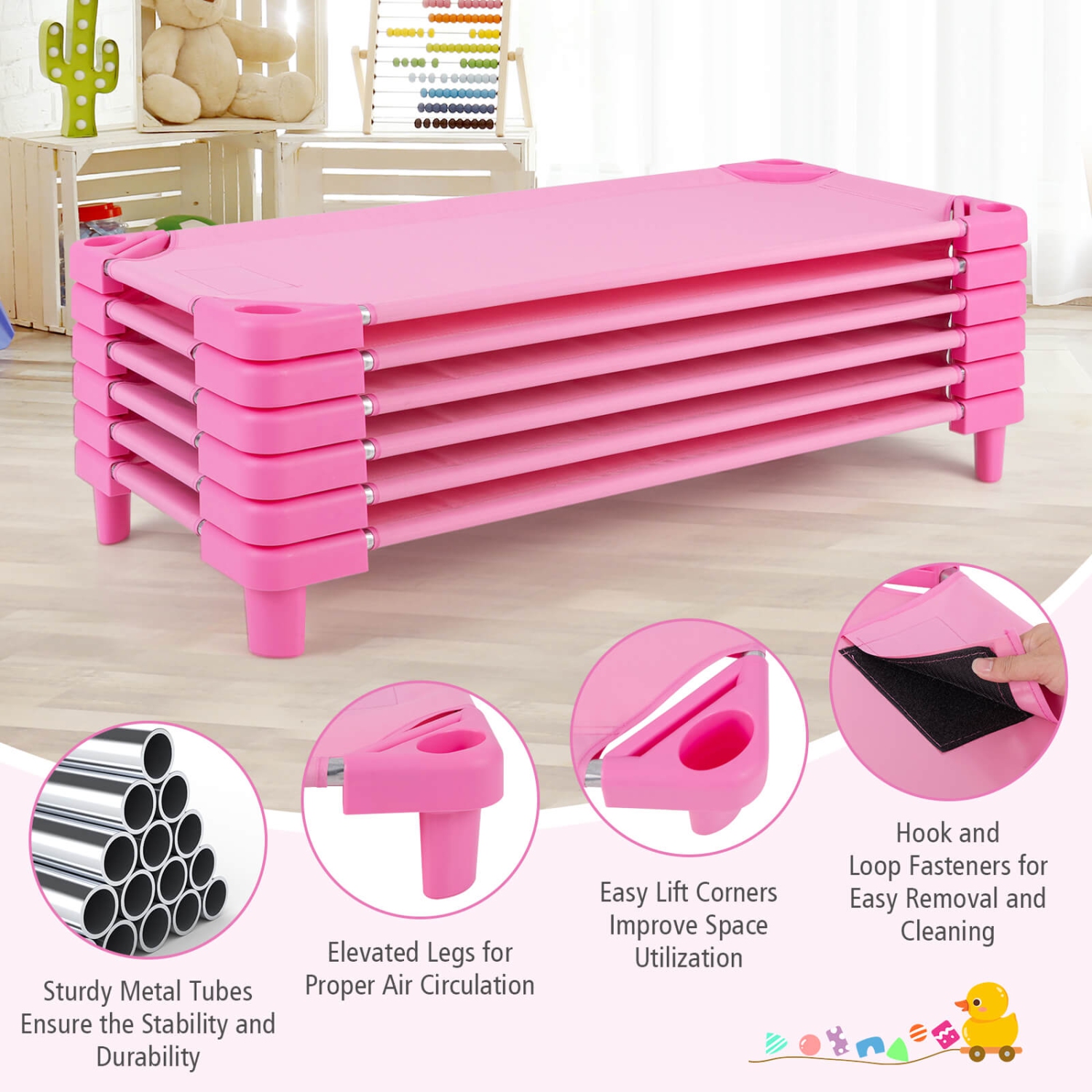 Costway Pack of 6 Kids Stackable Naptime Cot 52" L x 23" W Daycare Rest Mat