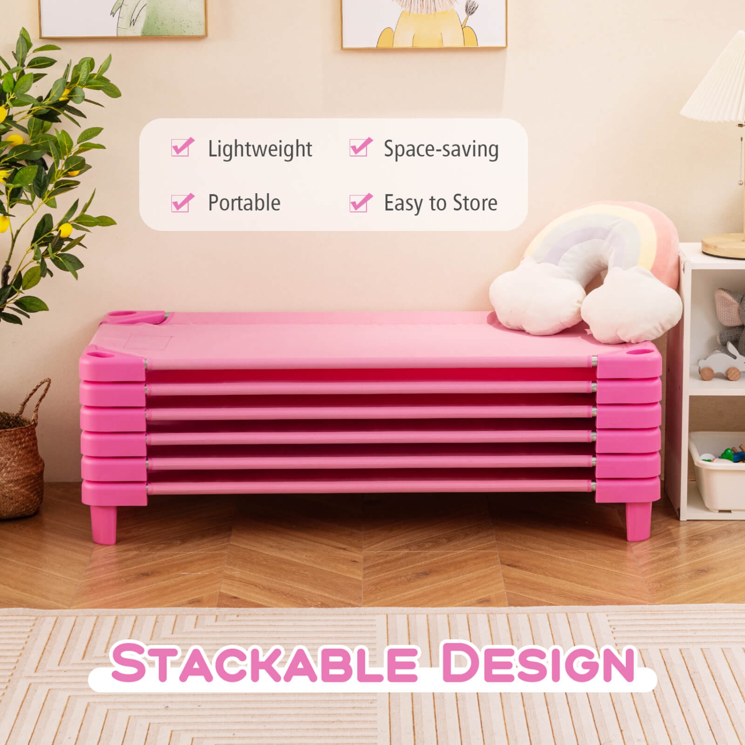 Costway Pack of 6 Kids Stackable Naptime Cot 52" L x 23" W Daycare Rest Mat