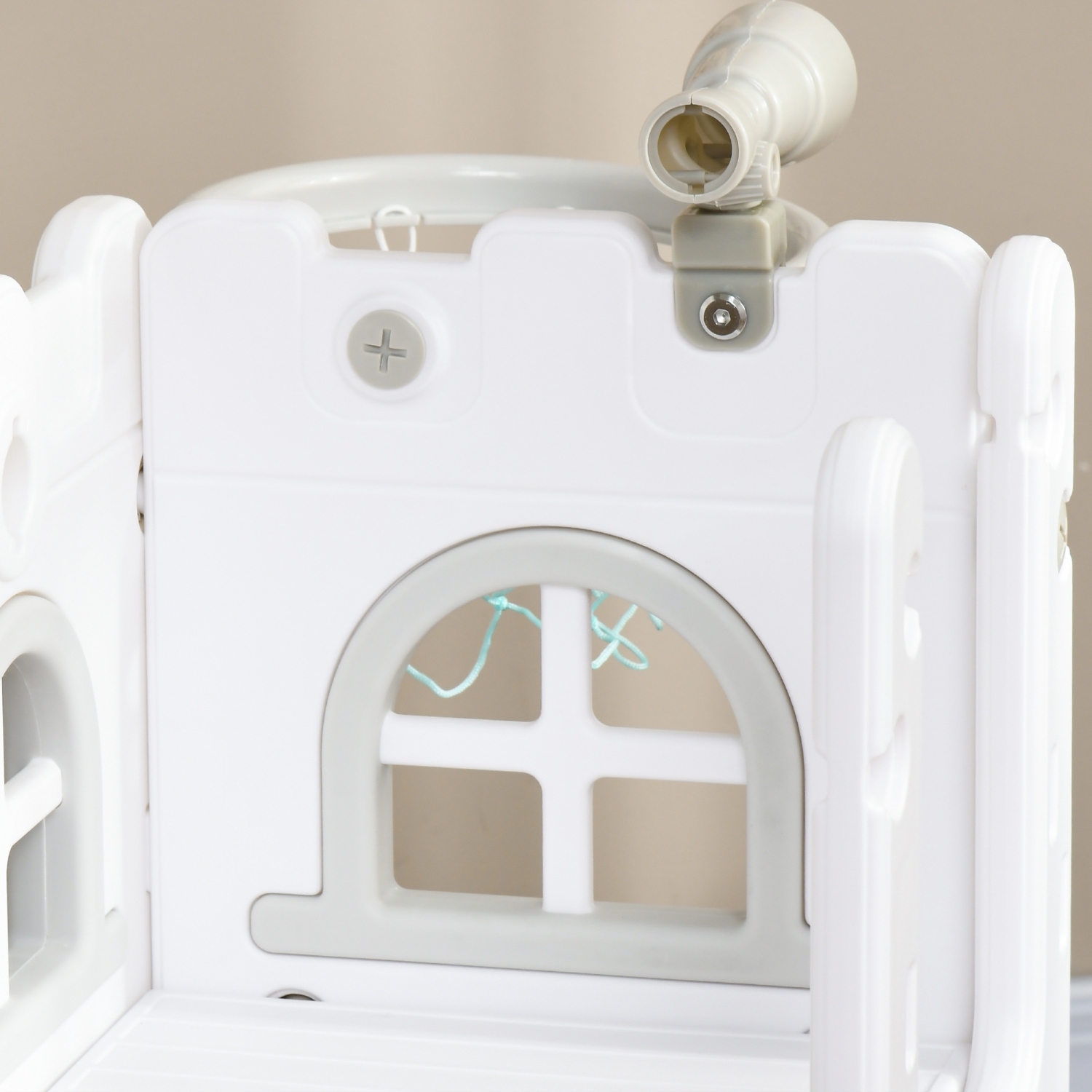 Glissade 5-en-1 de Qaba pour enfants de 1-3 à 7 ans avec panier de basketball, arbre d'escalade, télescope, panier de rangement, Pour l'intérieur Gris