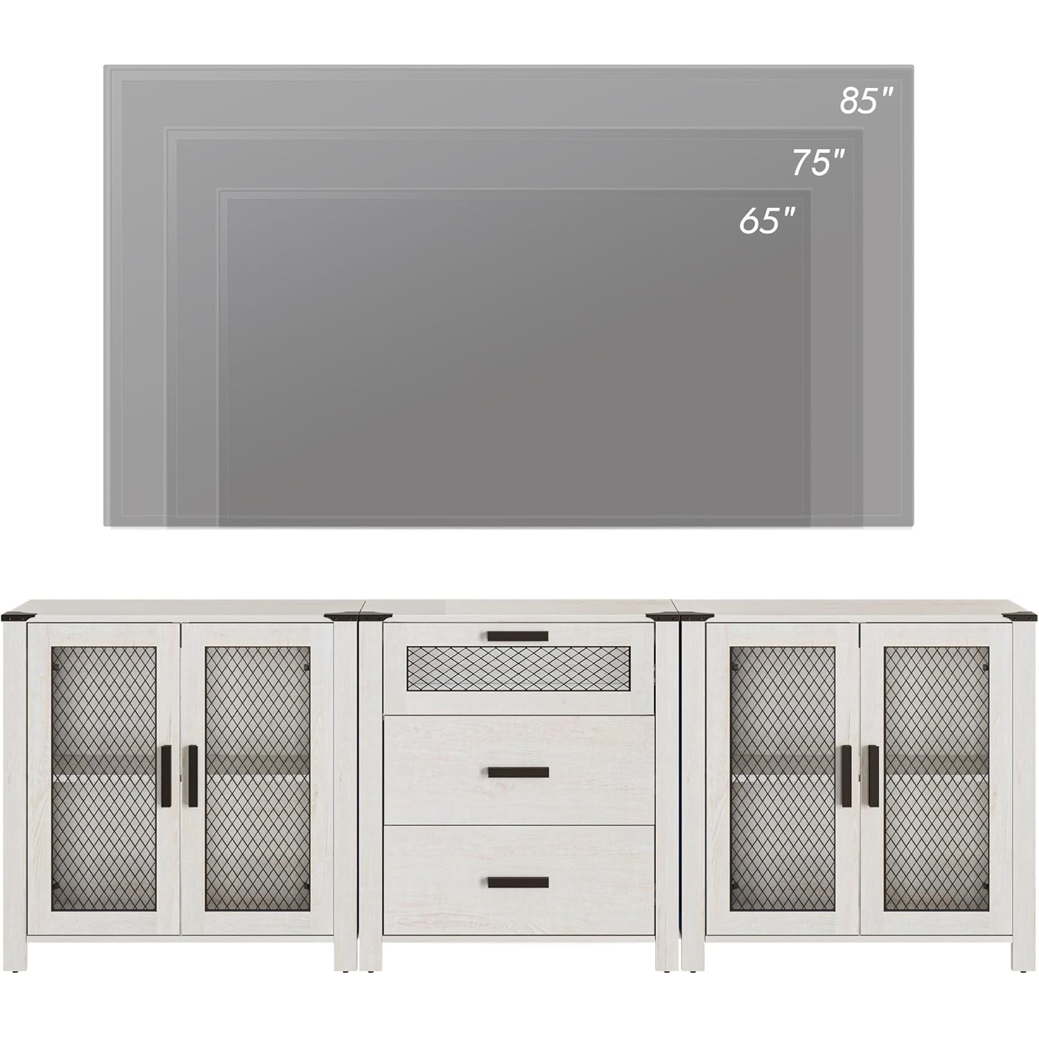 WAMPAT TV Stand Set with Drawers for ups to 85 inch TV, Media TV Console Table with 4 Mesh Door for Dining, Living and Bed Room, Antique White