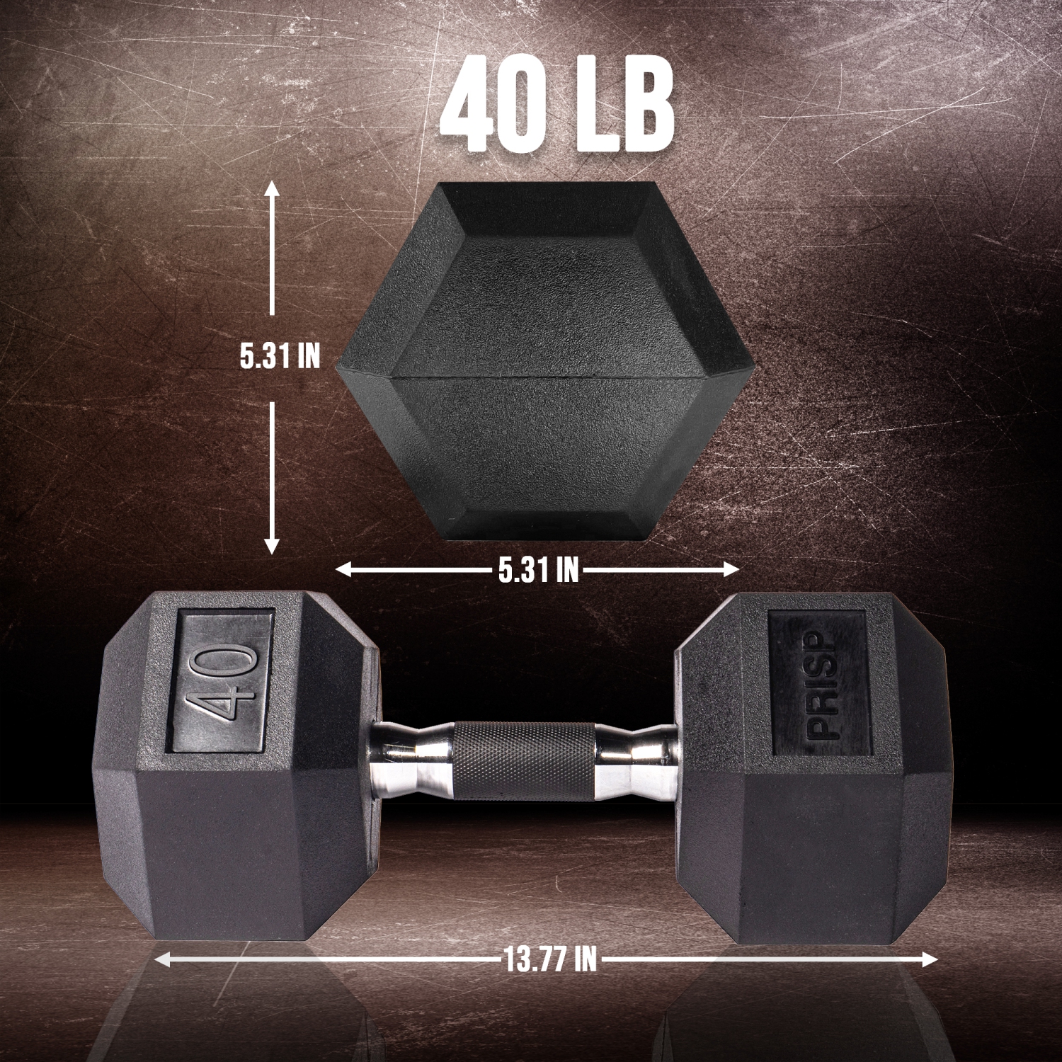 PRISP Rubber Encased Hex Dumbbell - Cast Iron Hand Weight for Home Gym, Exercise and Fitness with Rubber Grip; Sold Individually