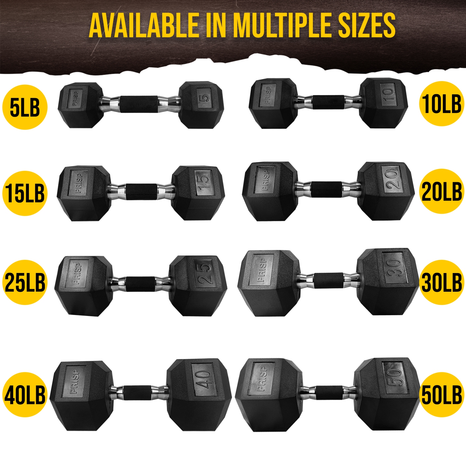 PRISP Rubber Encased Hex Dumbbell - Cast Iron Hand Weight for Home Gym, Exercise and Fitness with Rubber Grip; Sold Individually