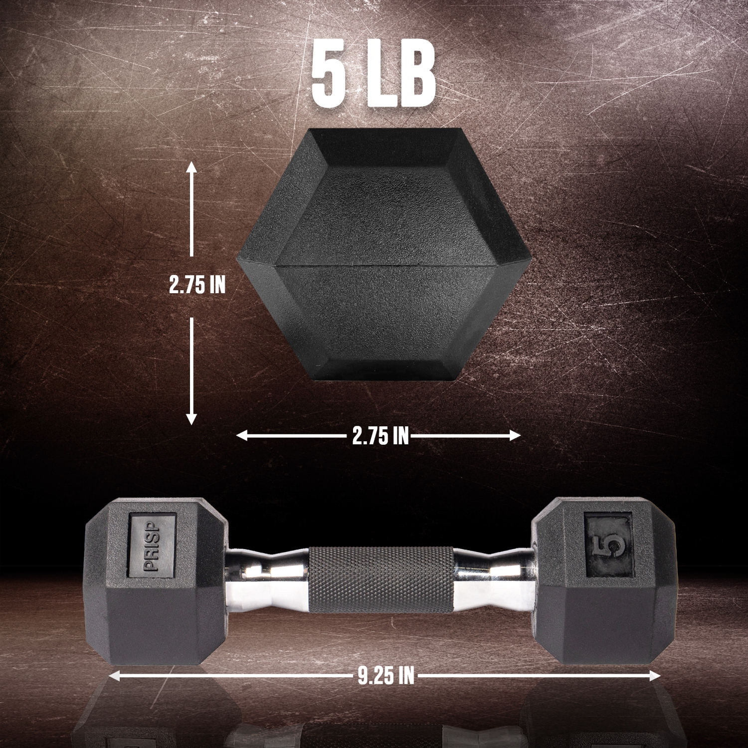 PRISP Rubber Encased Hex Dumbbell - Cast Iron Hand Weight for Home Gym, Exercise and Fitness with Rubber Grip; Sold Individually