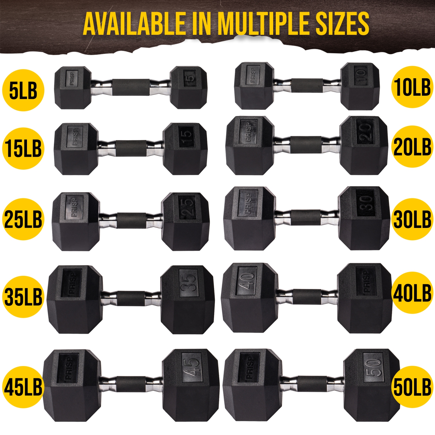 PRISP Rubber Encased Hex Dumbbell - Cast Iron Hand Weight for Home Gym, Exercise and Fitness with Rubber Grip; Sold Individually