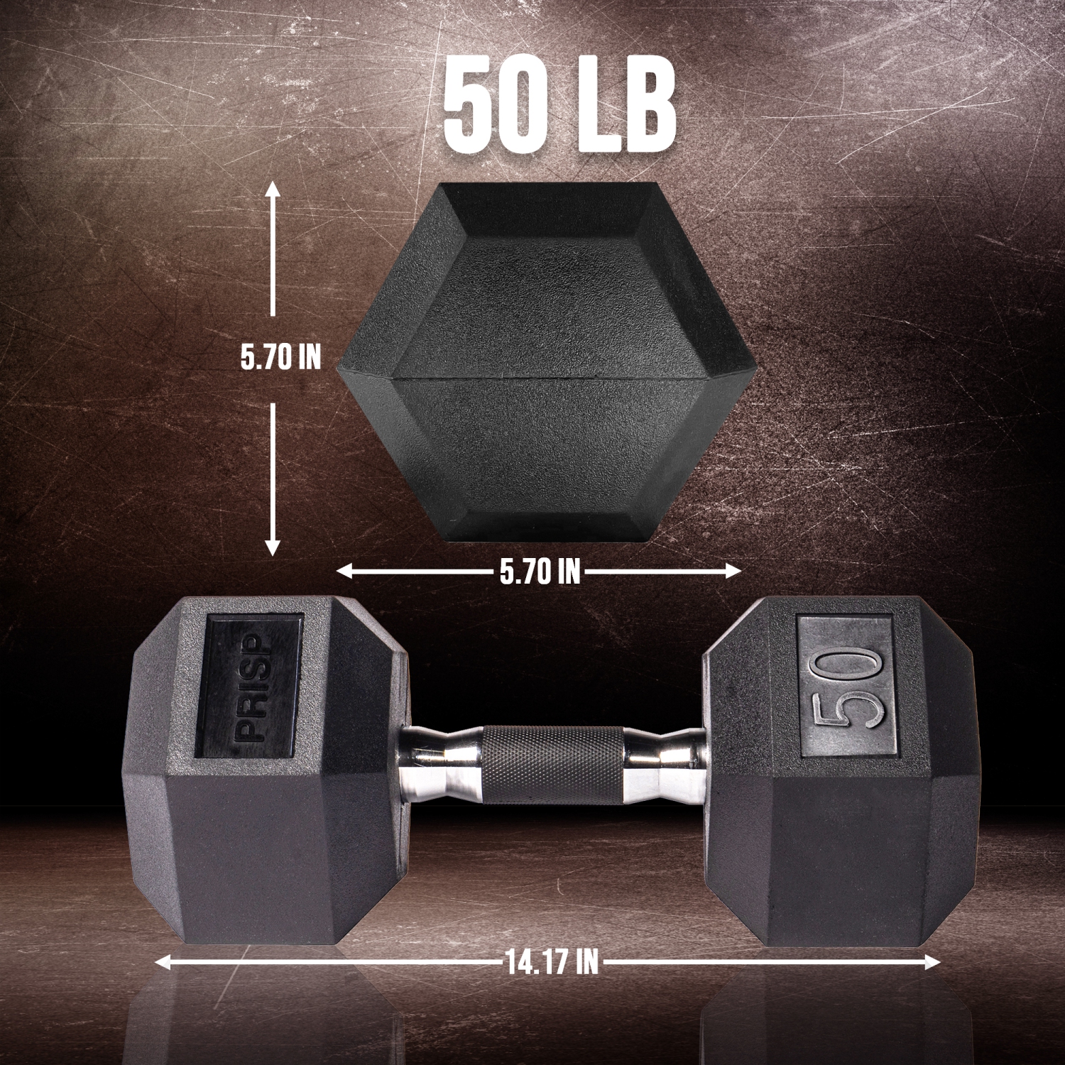 PRISP Rubber Encased Hex Dumbbell - Cast Iron Hand Weight for Home Gym, Exercise and Fitness with Rubber Grip; Sold Individually