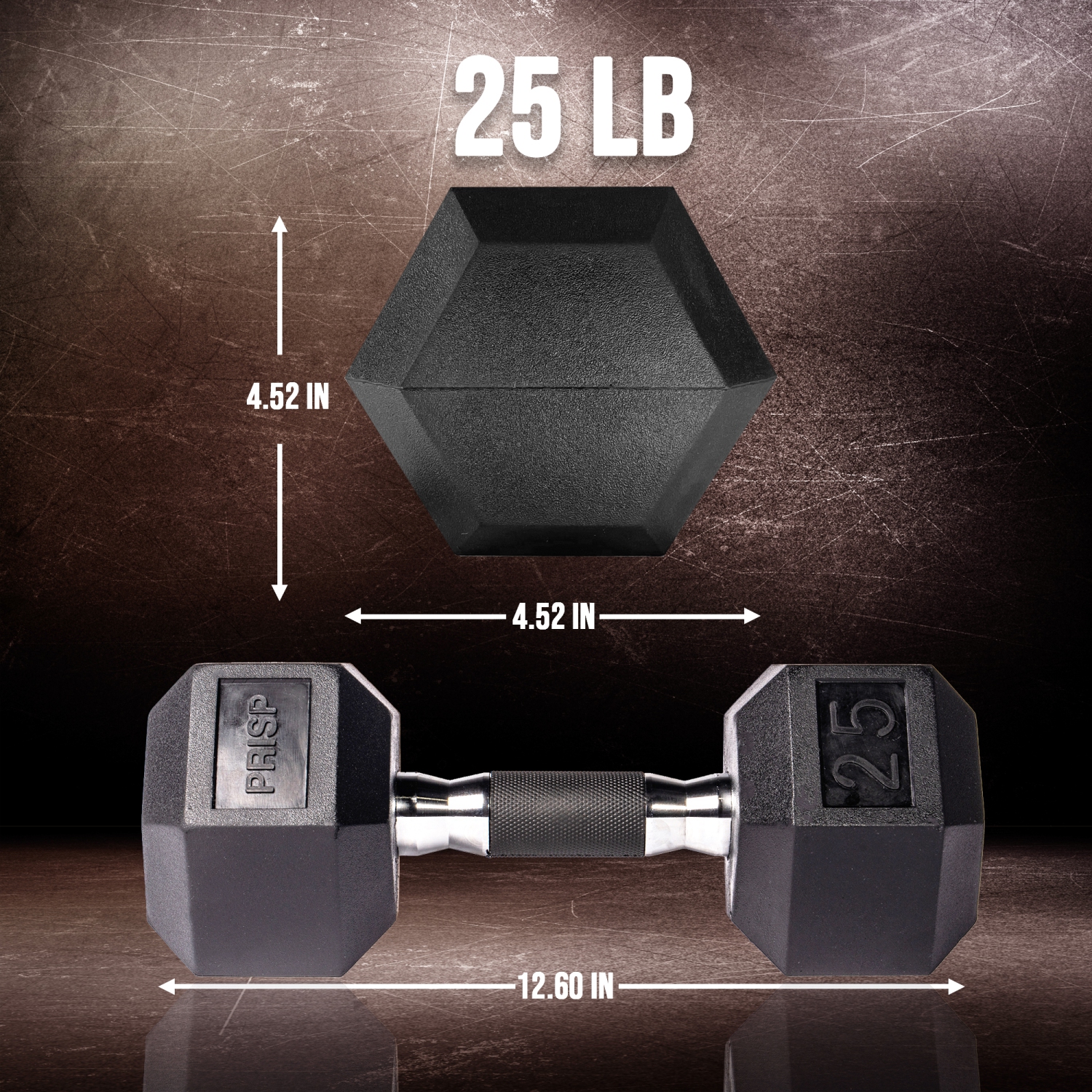 PRISP Rubber Encased Hex Dumbbell - Cast Iron Hand Weight for Home Gym, Exercise and Fitness with Rubber Grip; Sold Individually