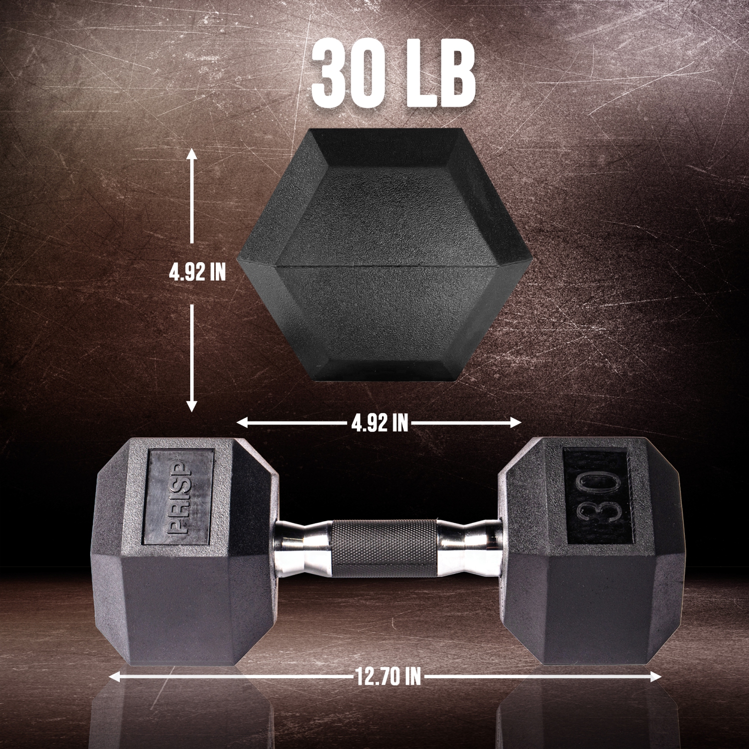 PRISP Rubber Encased Hex Dumbbell - Cast Iron Hand Weight for Home Gym, Exercise and Fitness with Rubber Grip; Sold Individually