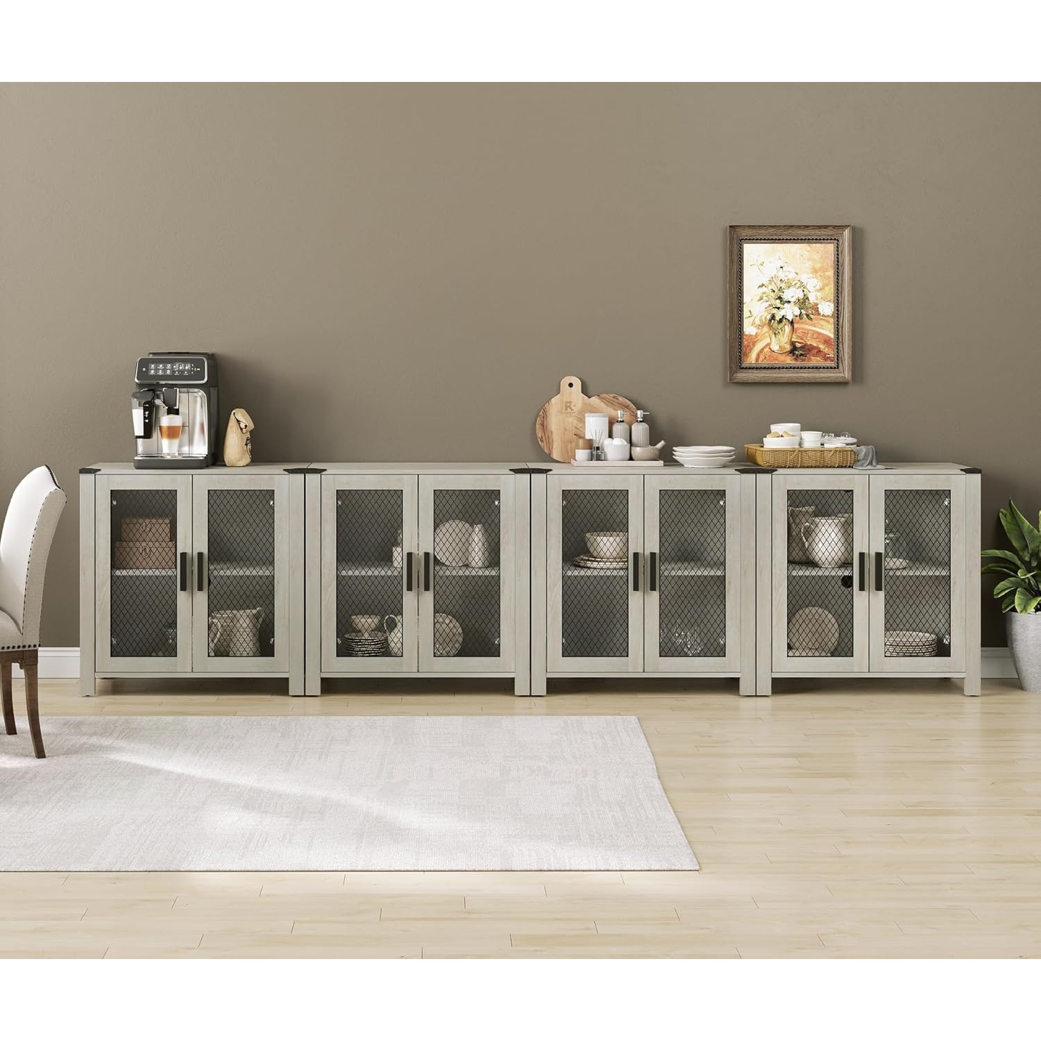 WAMAPT 2 Pack Sideboard Buffet Cabinets with Adjustable Shelf, Wood Kitchen Accent Storage Cabinets, Coffee Bar Table for Dining Room, Living Room