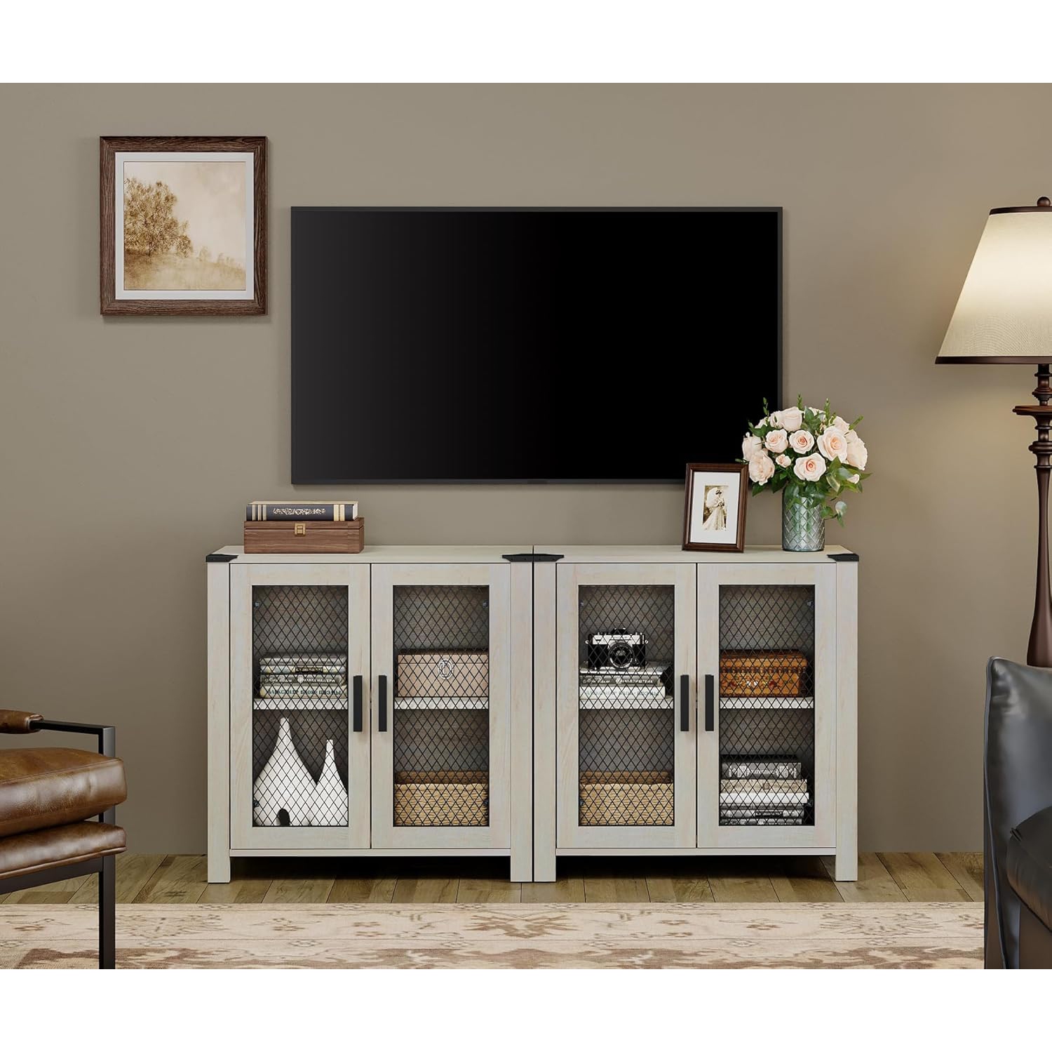 WAMAPT 2 Pack Sideboard Buffet Cabinets with Adjustable Shelf, Wood Kitchen Accent Storage Cabinets, Coffee Bar Table for Dining Room, Living Room