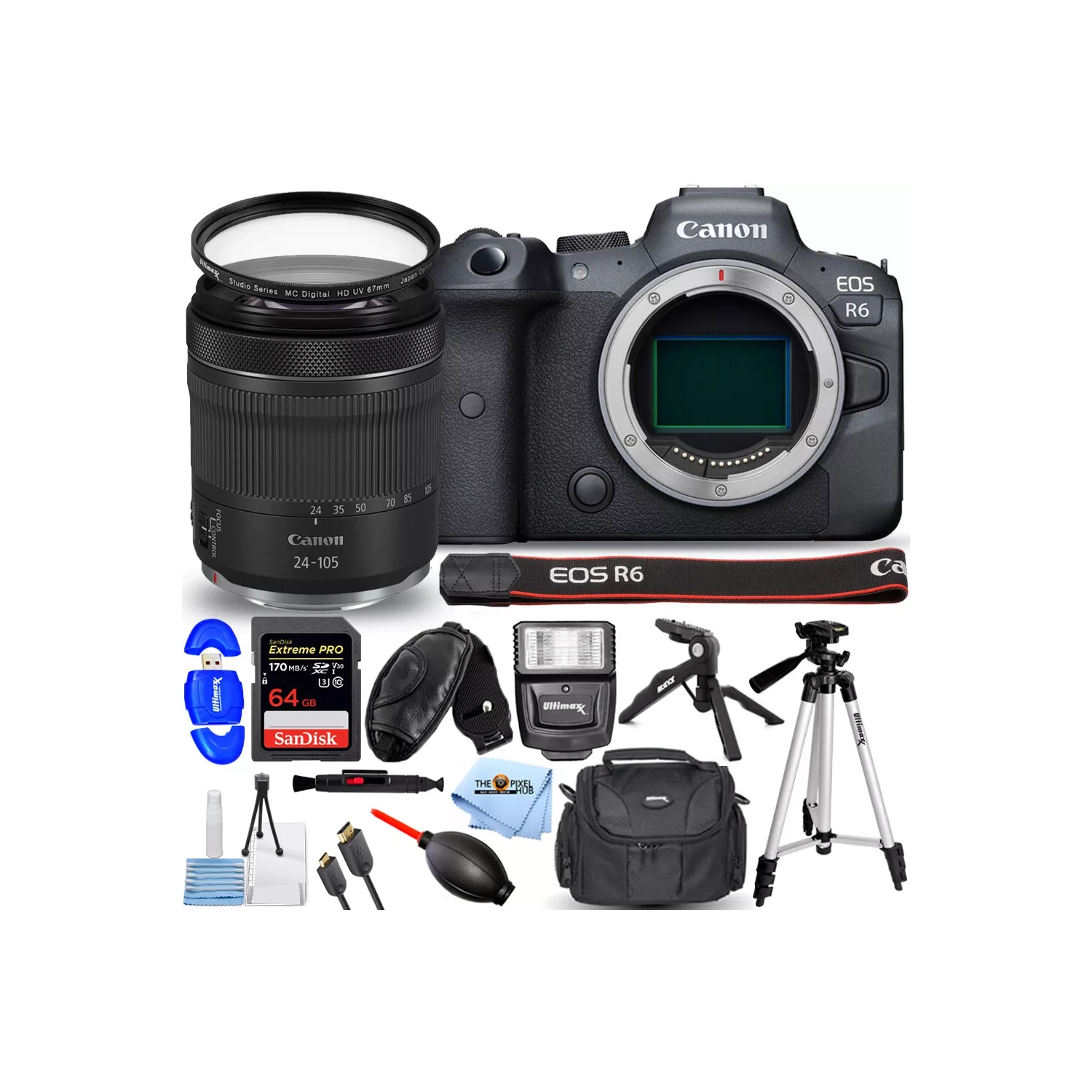 Canon EOS R6 Mirrorless Camera with 24-105mm f/4-7.1 Lens + 64GB + Flash Bundle