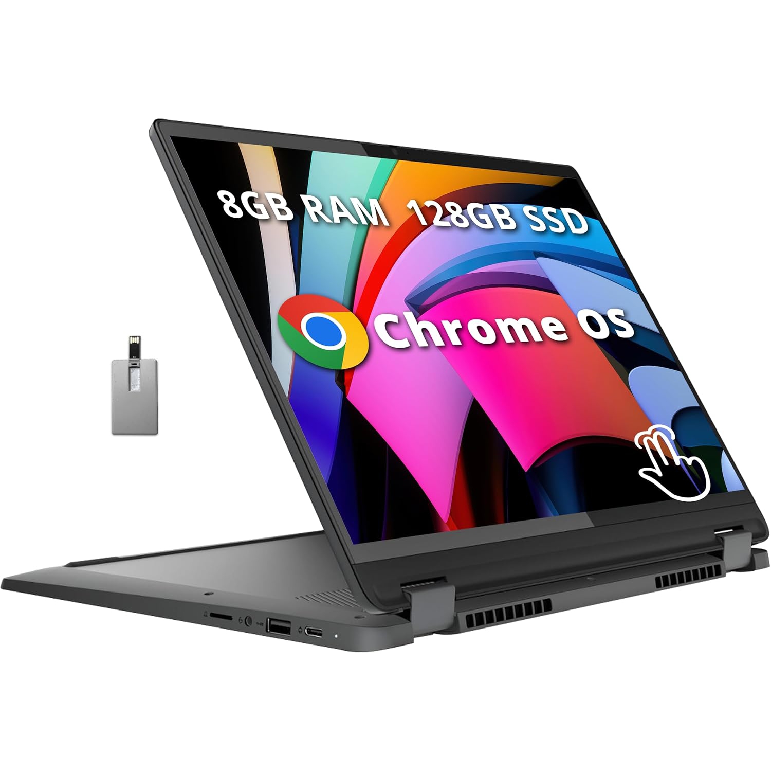 Lenovo IdeaPad Flex 5i 14" FHD 2-in-1 Touchscreen Laptop, Intel i3-1315U,128GB SSD, 8GB RAM, Intel UHD Graphics, Backlit Keyboard, Chrome OS, Gray, 128GB Hotface USB Card