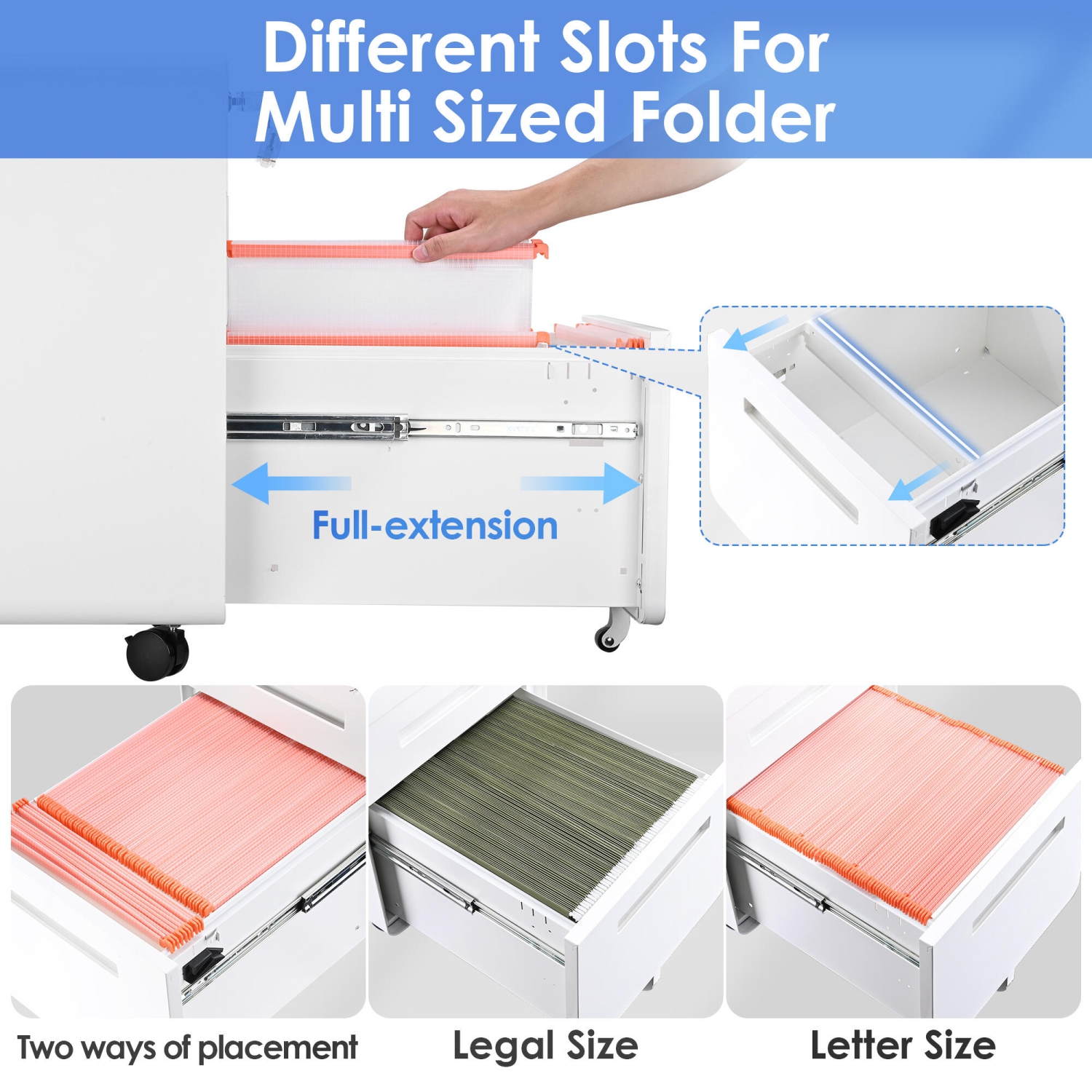 25.4" Deep 2-Drawer Filing Cabinet, Mobile Steel Pedestal File Cabinet with Lock and 5 Wheels, Round Edge, White
