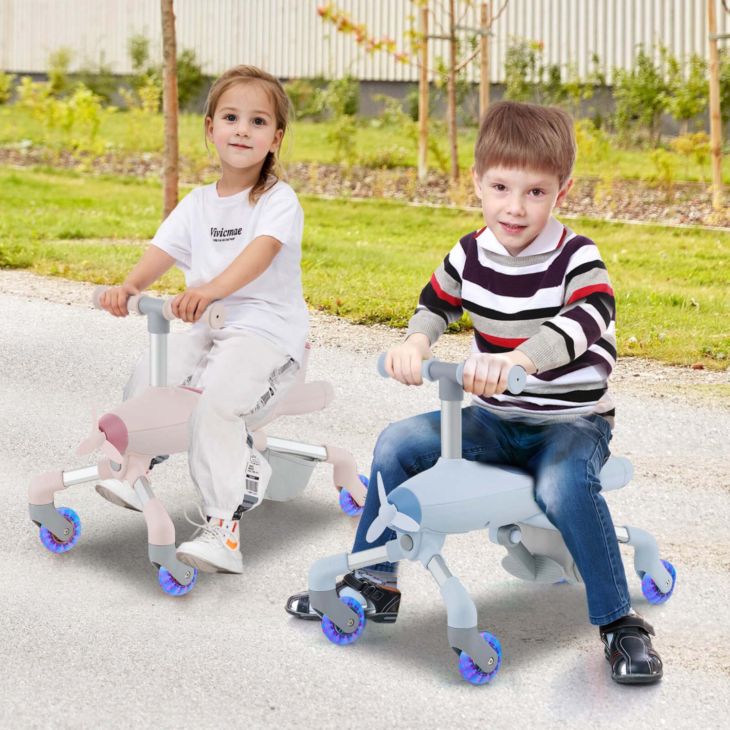 Costway 2-in-1 Kids Ride-on Push Car with LED Lighted Wheels Removable & Adjustable Handle