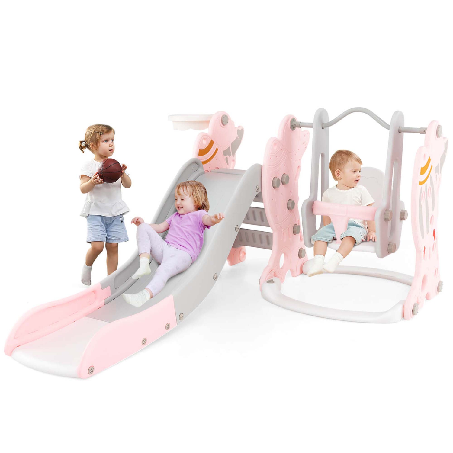 Costway Toddler Slide and Swing Set 4-in-1 Indoor Playground with Extended Slide & Swing