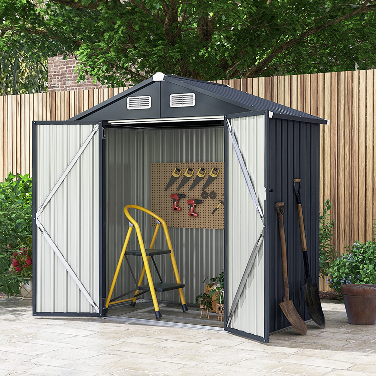 Costway 6.3' x 3.5' Outdoor Storage Shed with Base Floor 4 Vents Waterproof & Windproof